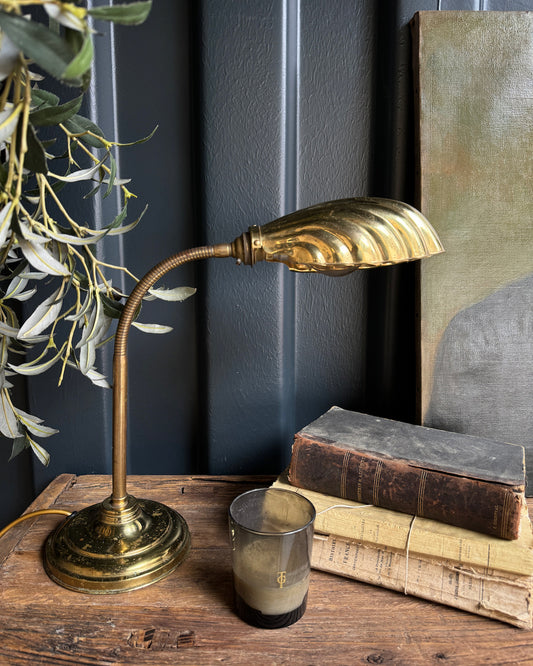 Vintage brass clam shell lamp