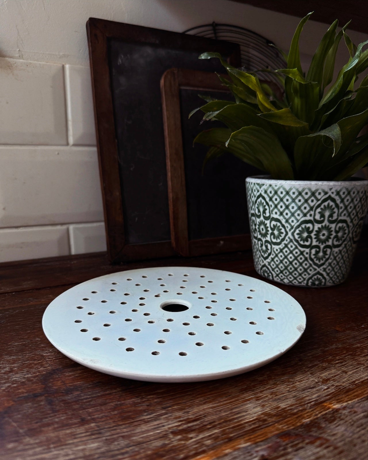 Antique French ironstone strainer