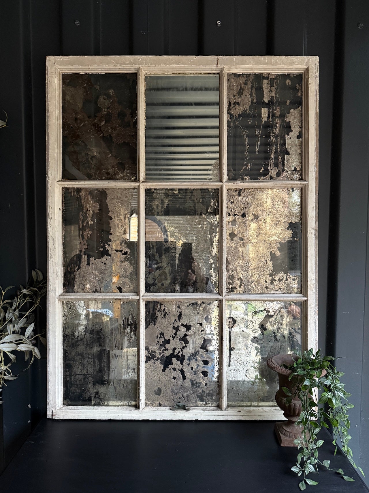 Lovely foxed French mirrored window frame