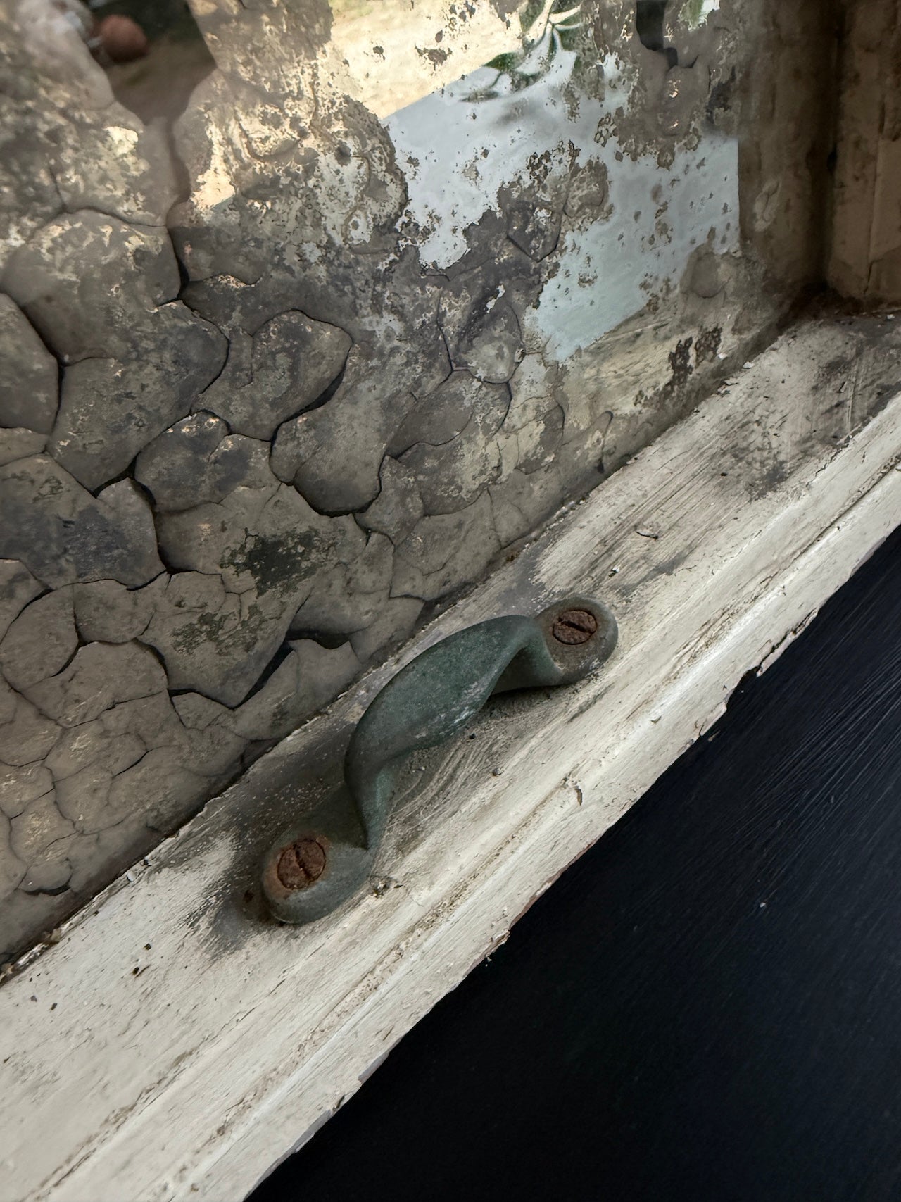 Lovely foxed French mirrored window frame