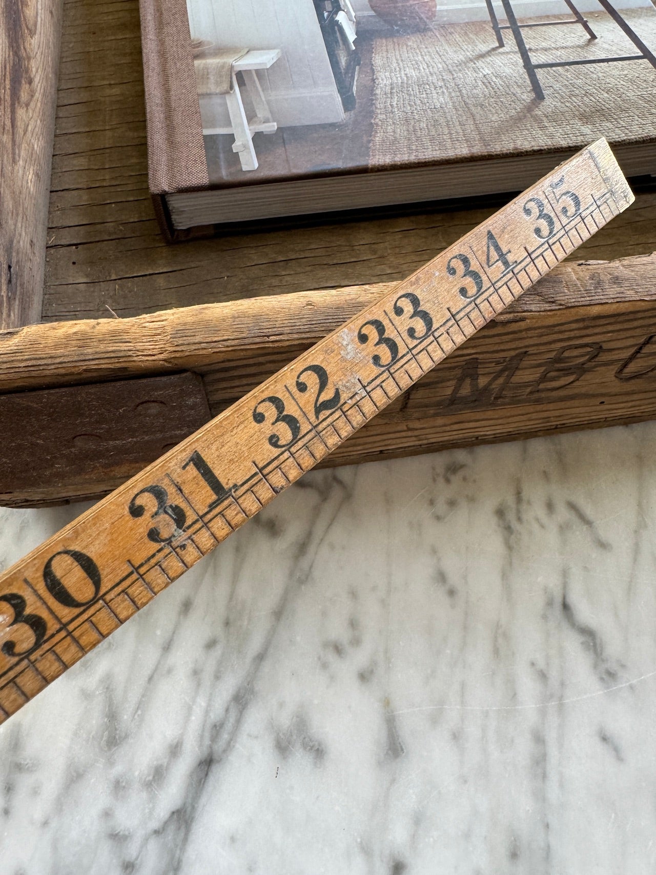 Vintage boxwood and brass ruler