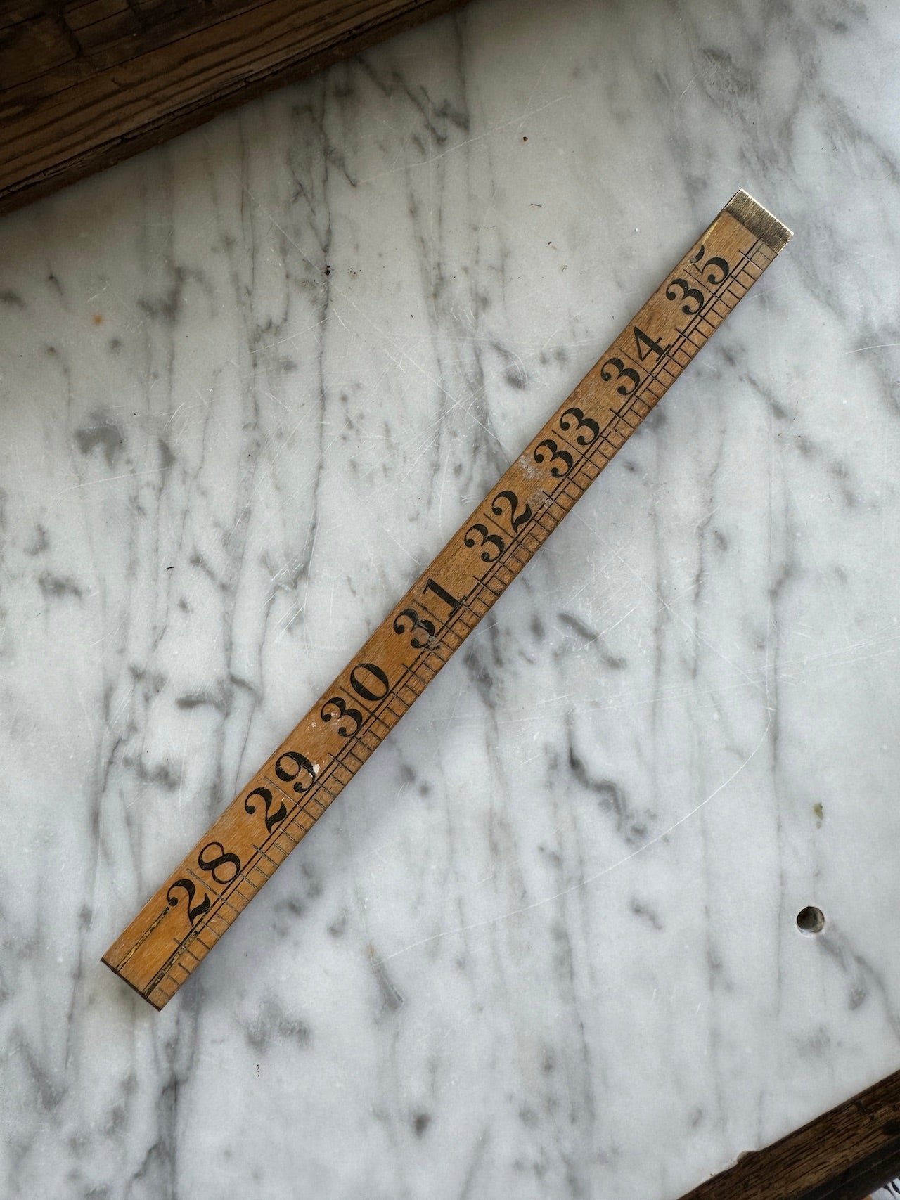 Vintage boxwood and brass ruler
