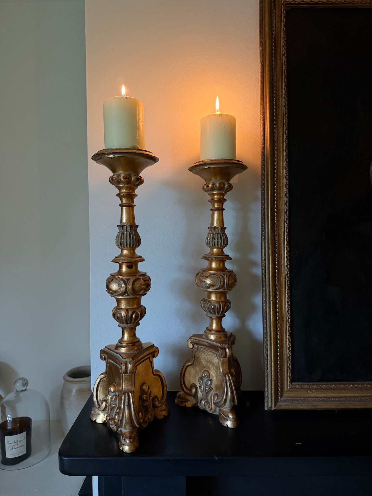Pair of antique French giltwood candlesticks