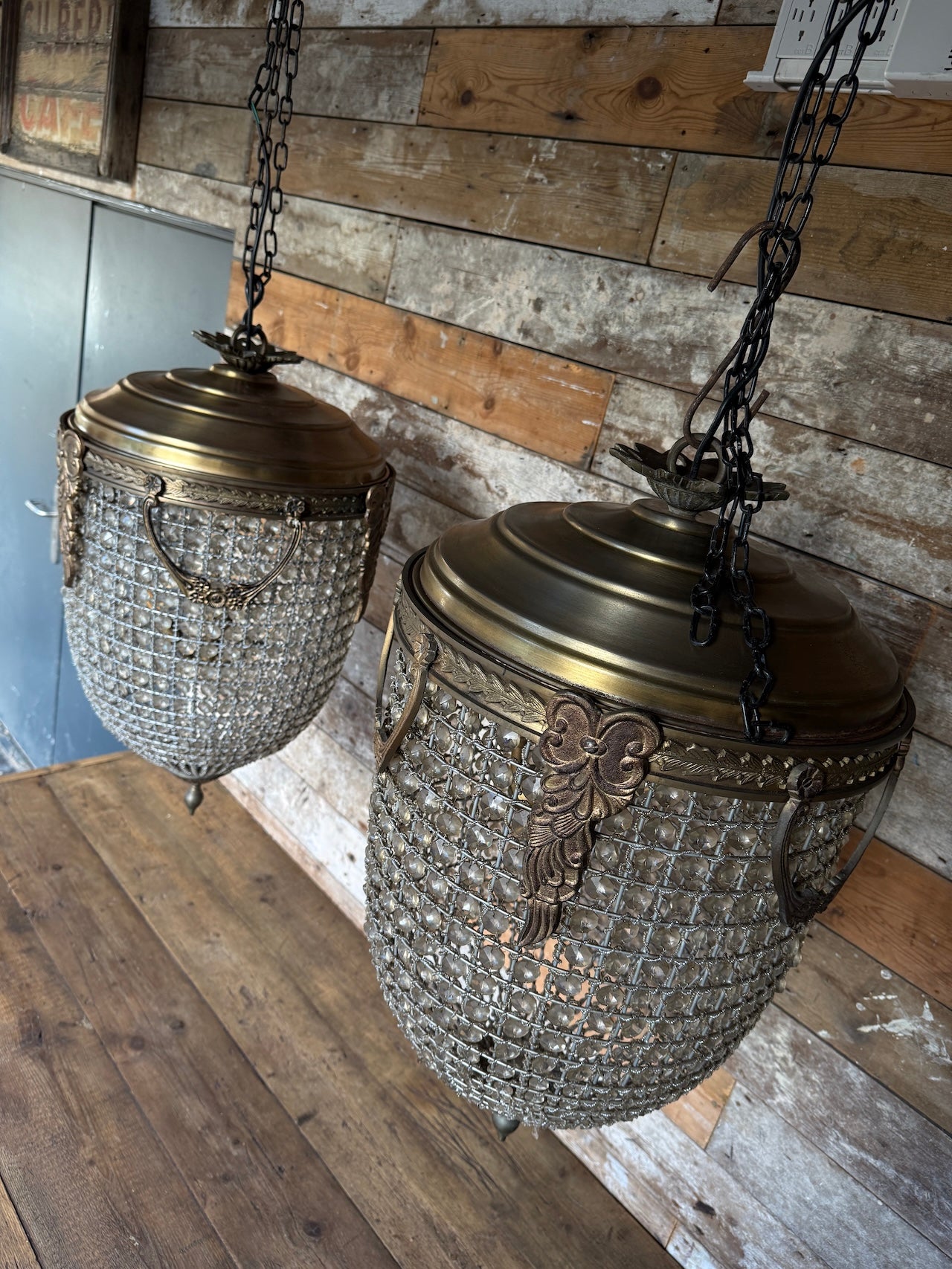 Matching pair of large acorn chandeliers