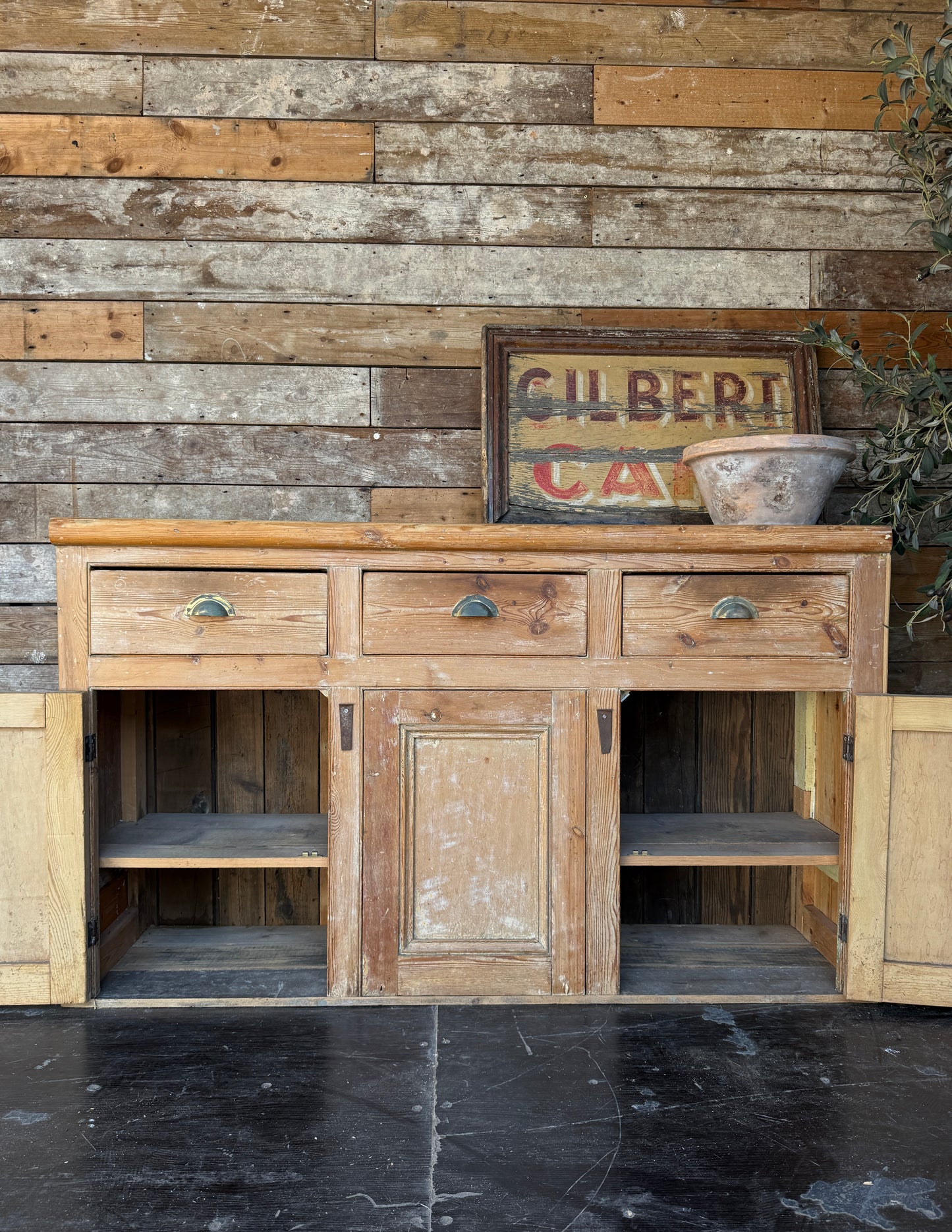 Rustic English old pine sideboard