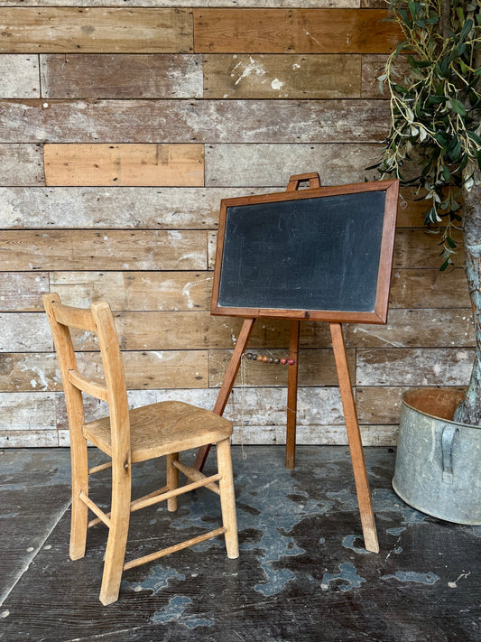 Fabulous vintage French easel chalkboard and school chair