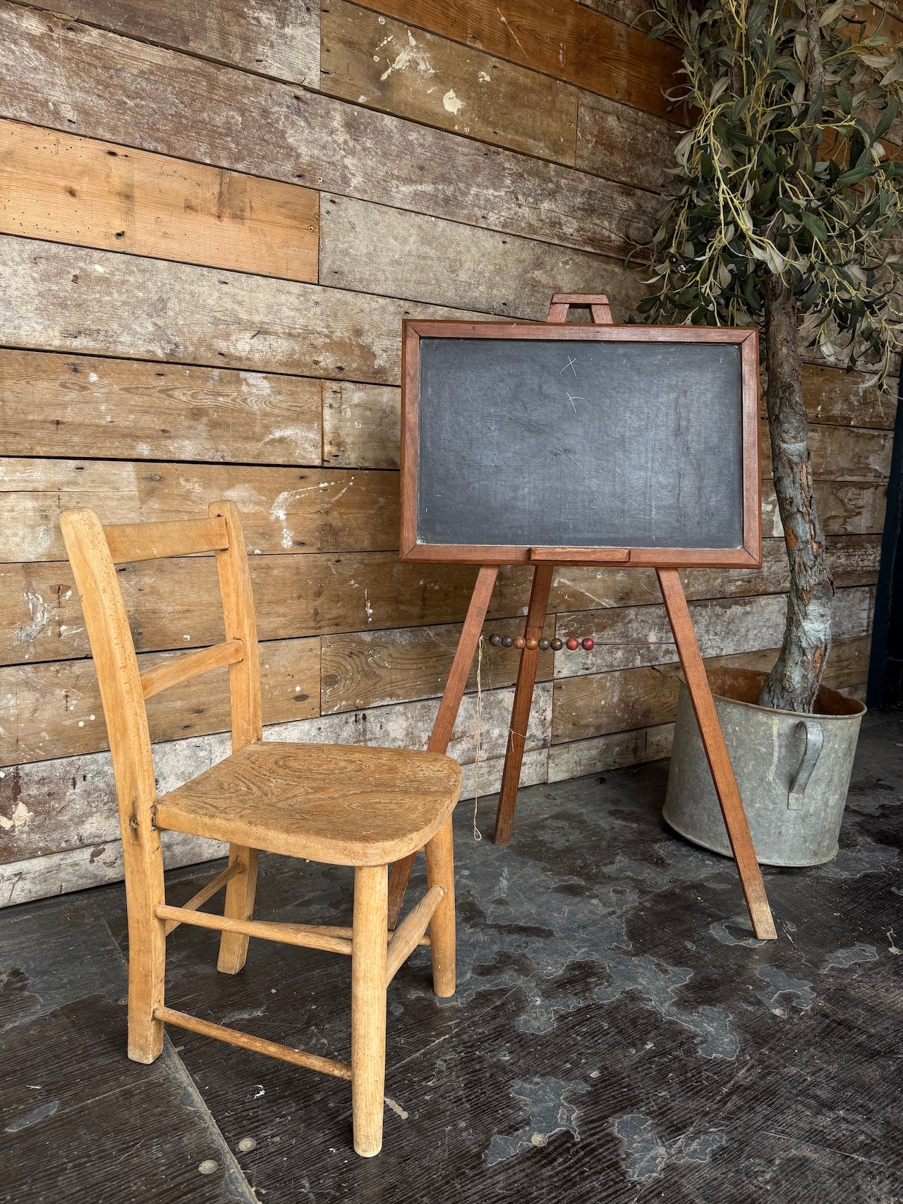 Fabulous vintage French easel chalkboard and school chair