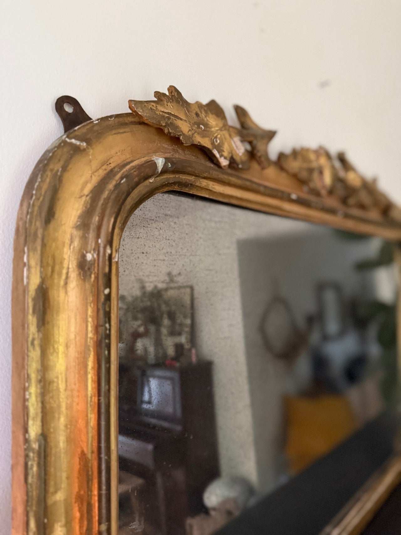 Beautiful French gilt overmantle mercury glass mirror