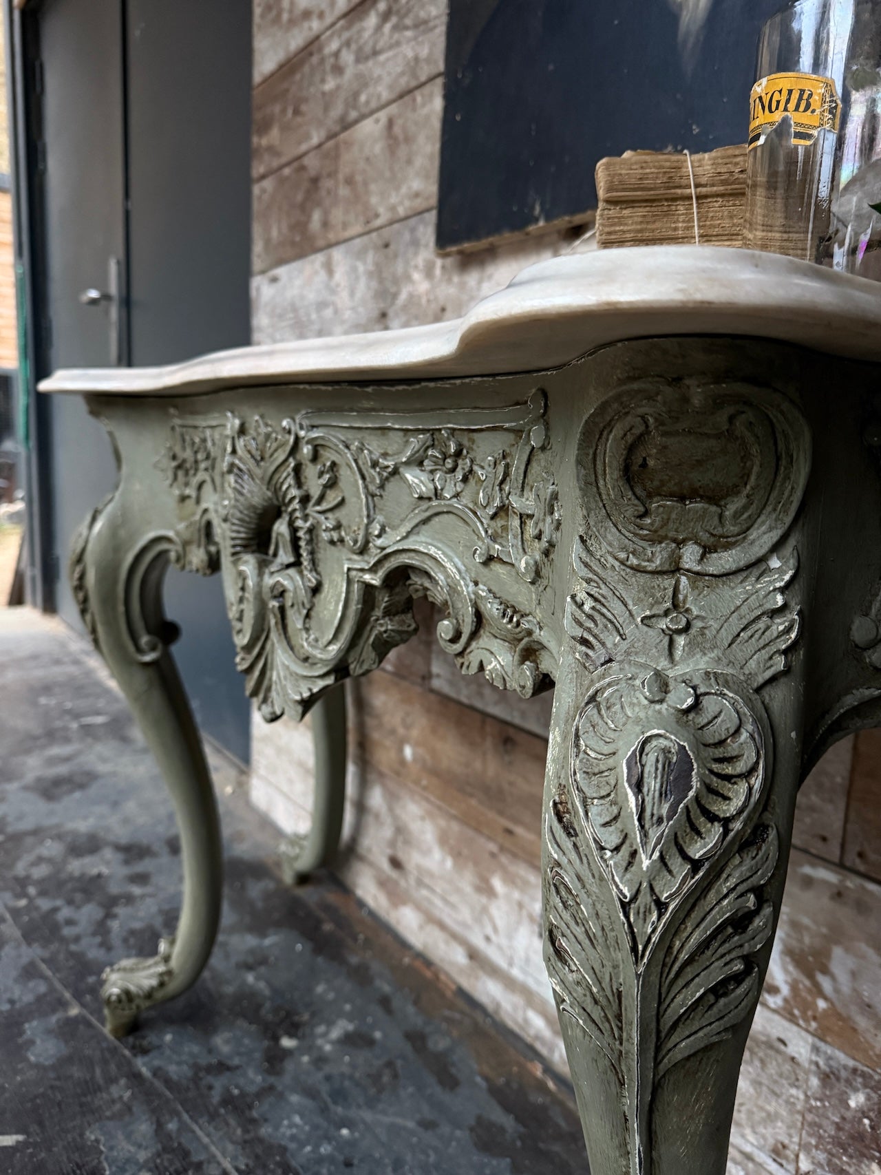 Decorative French marble topped console table