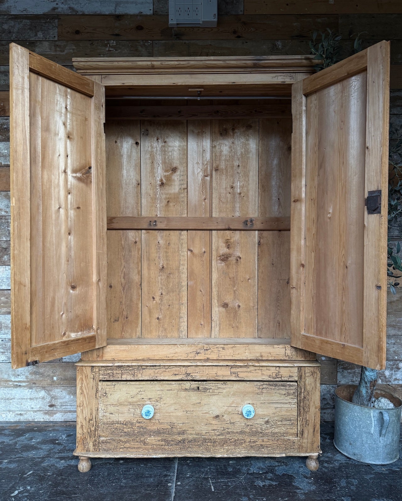 Rustic old pine child's wardrobe / cloaks cupboard
