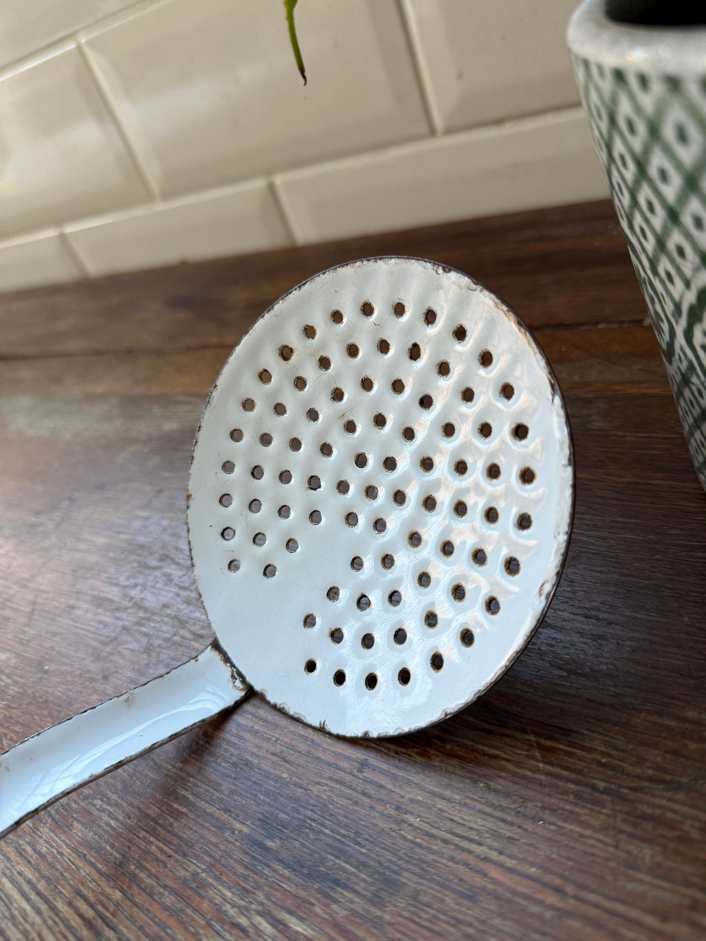 Vintage French enamel strainer