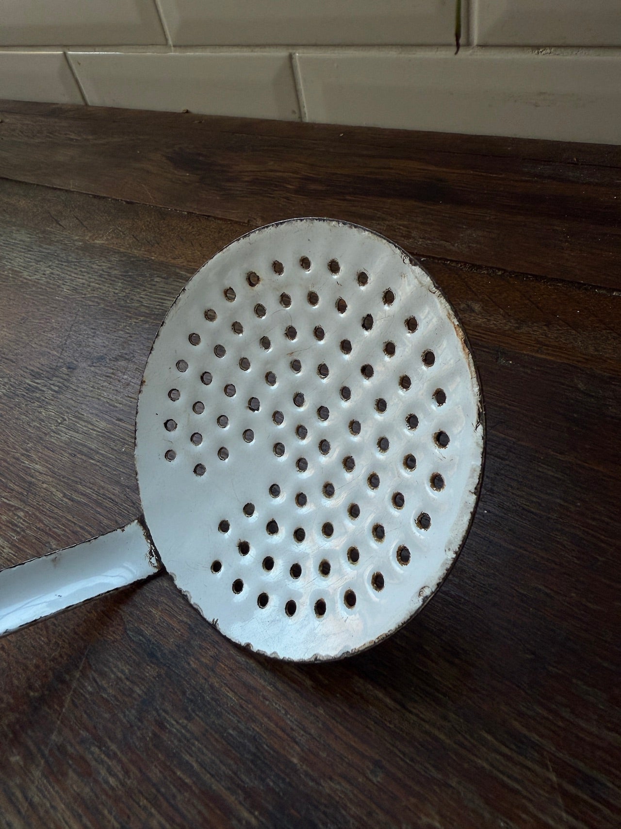 Vintage French enamel strainer