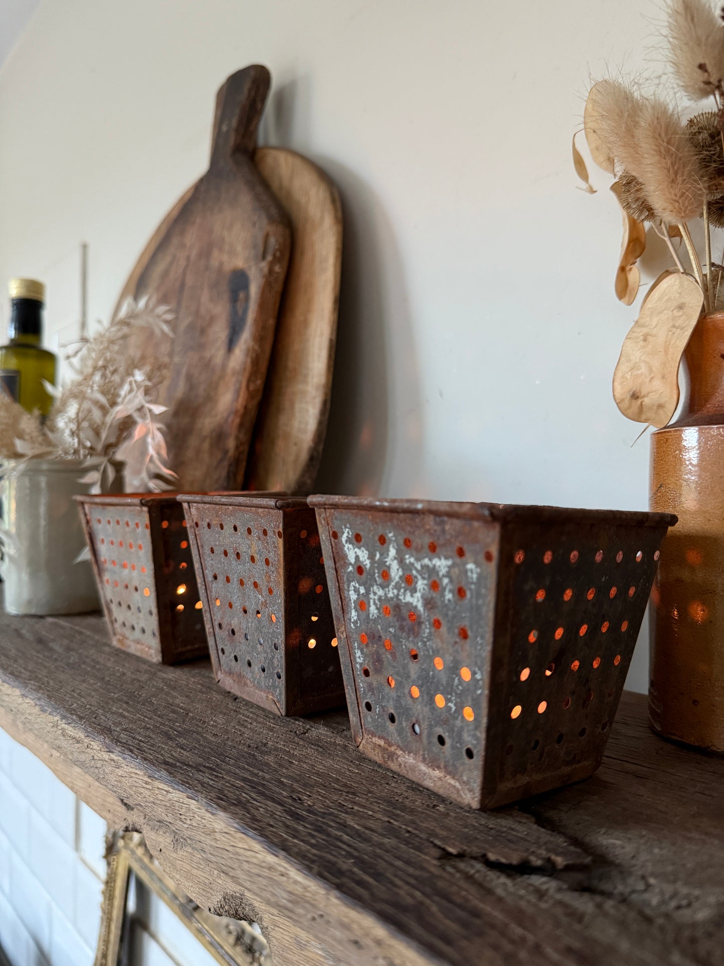 Set of 3 vintage French cheese strainers