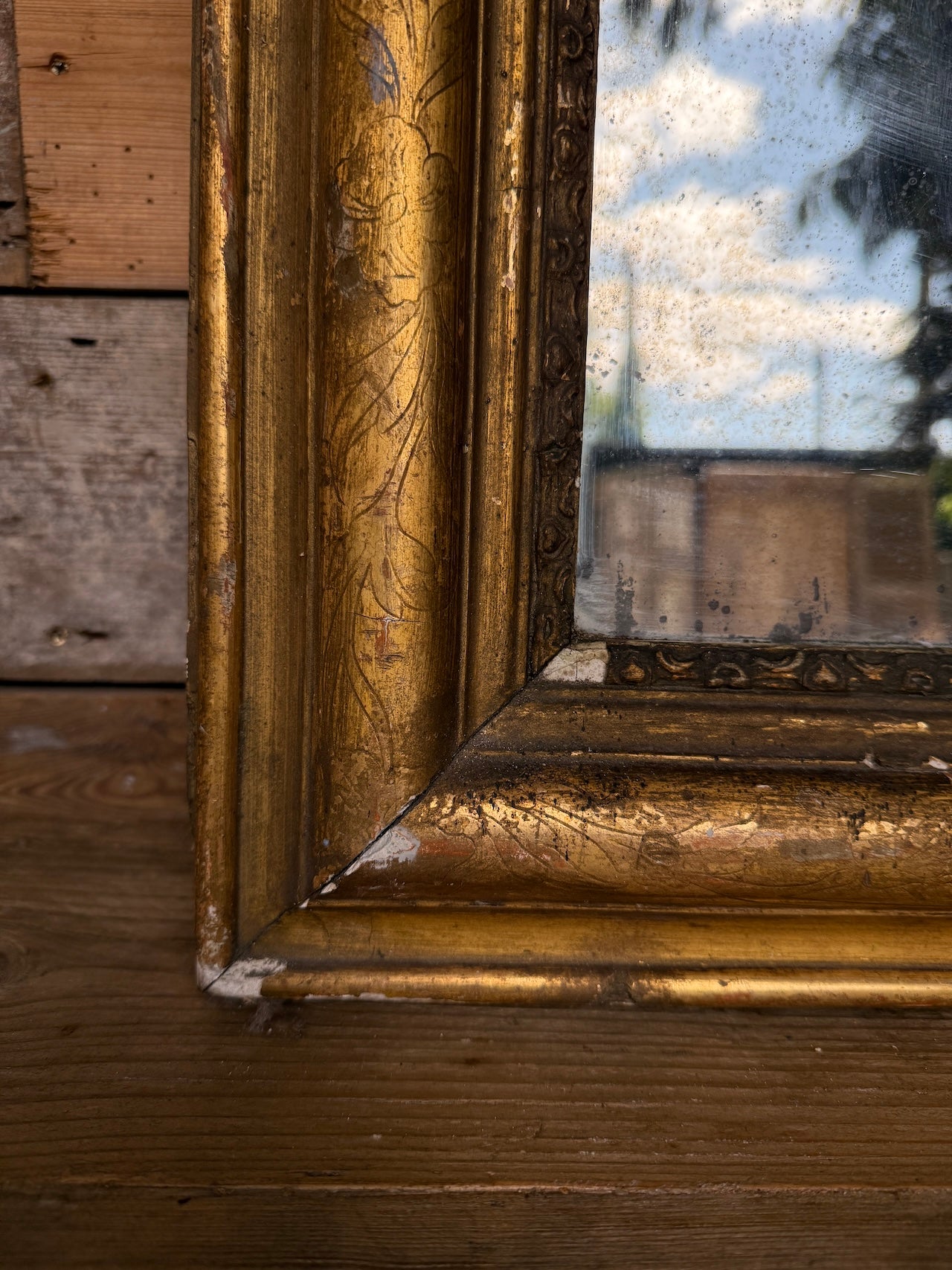 Beautifully foxed French gilt mirror