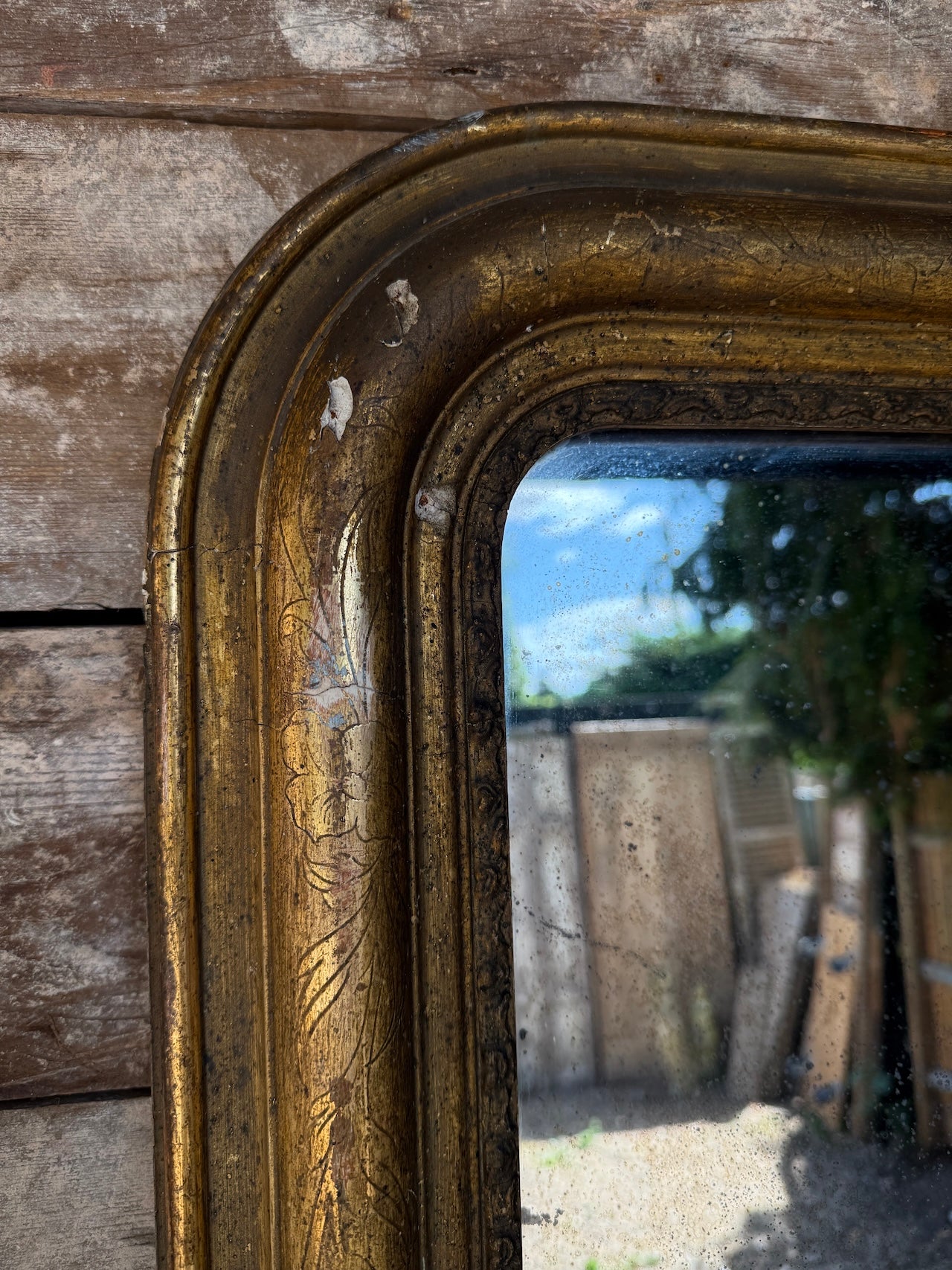 Beautifully foxed French gilt mirror