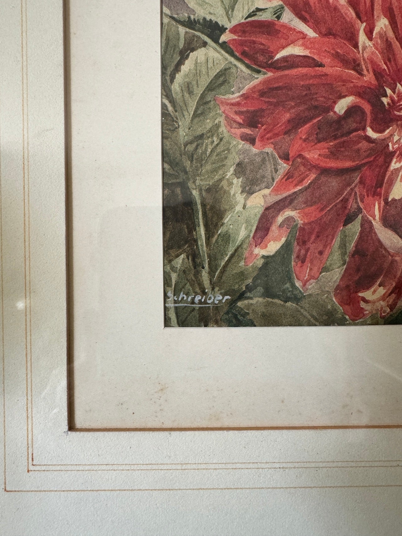 Vintage framed dahlia art
