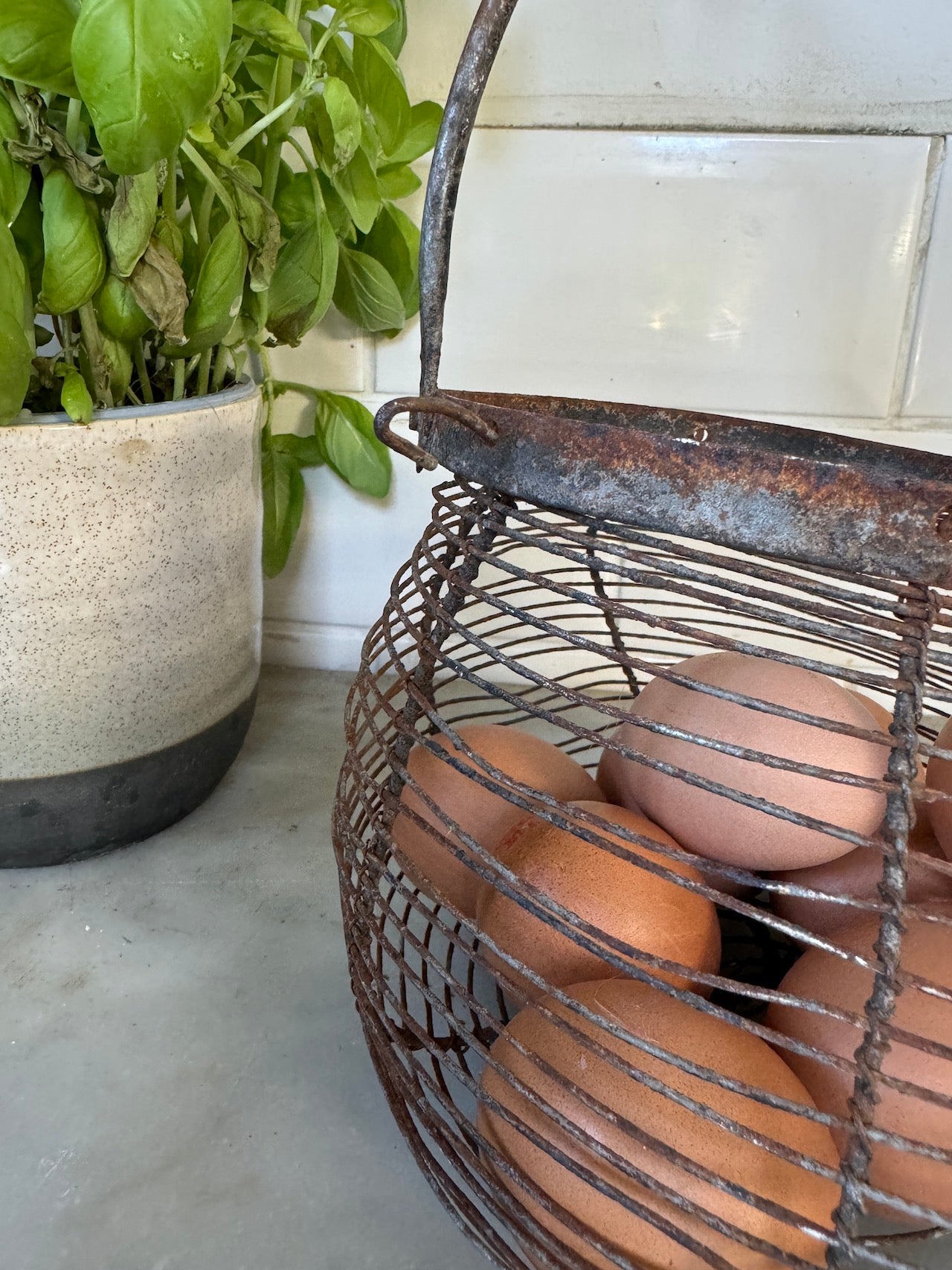 Small vintage French egg basket