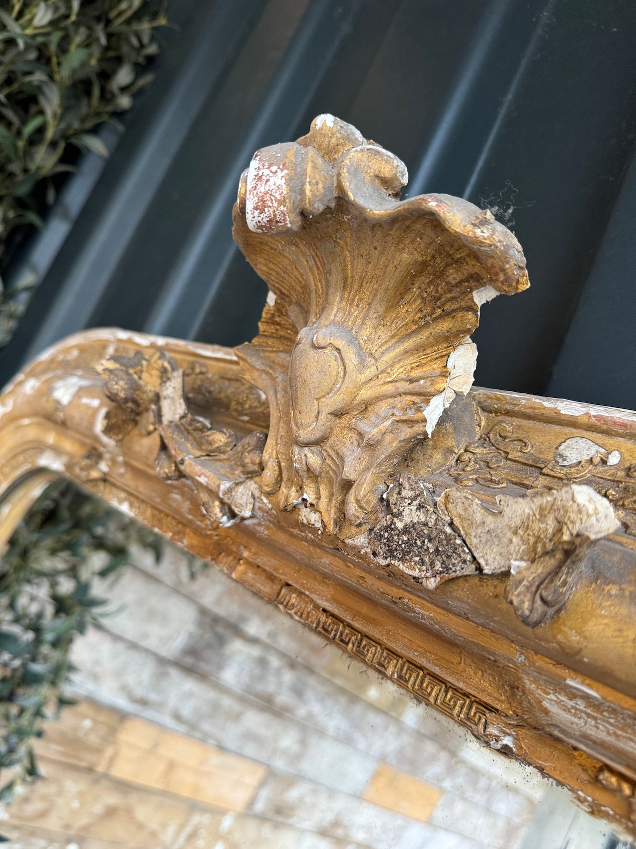 Beautifully rustic, big foxed French mirror