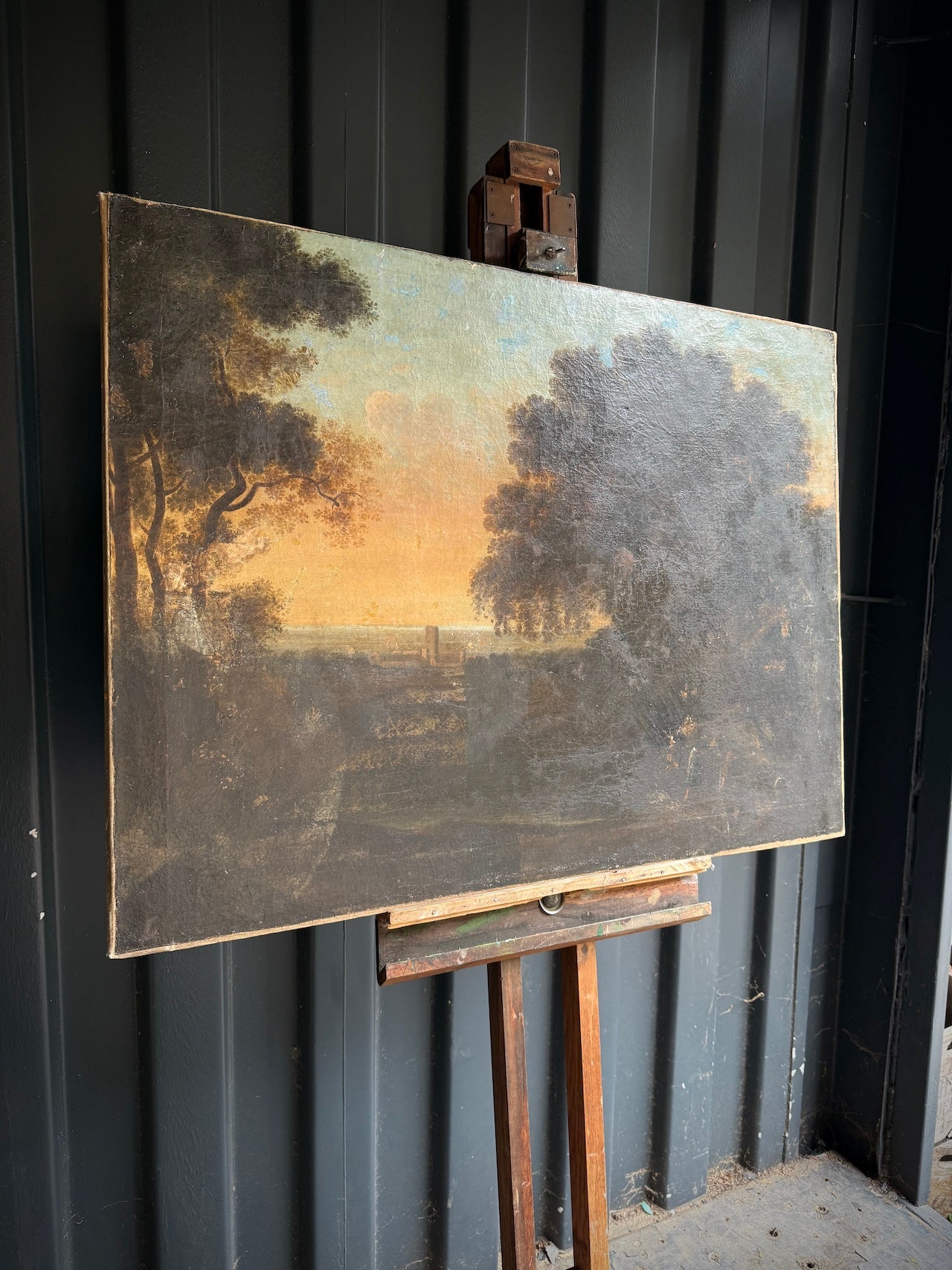 Aged oil landscape painting
