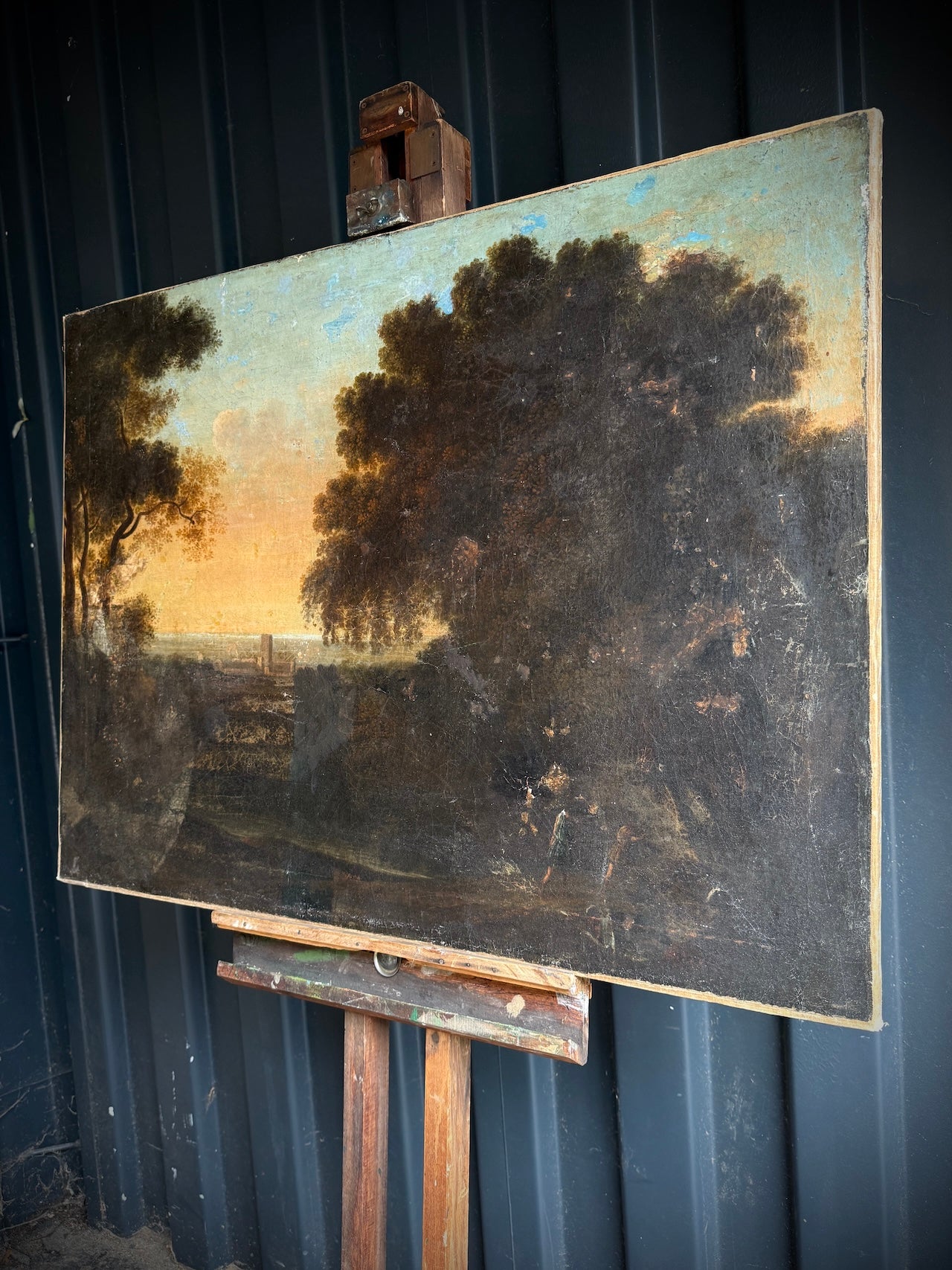 Aged oil landscape painting