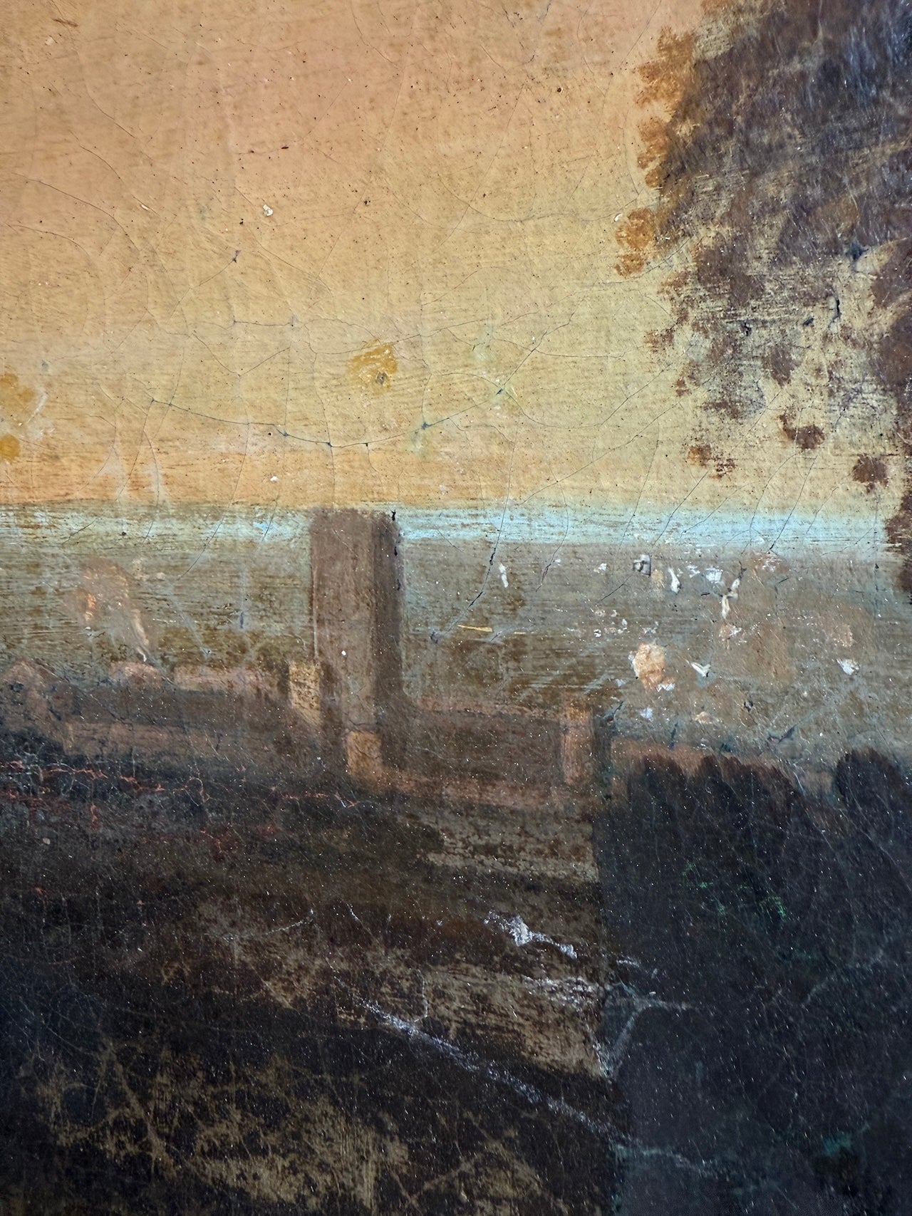 Aged oil landscape painting