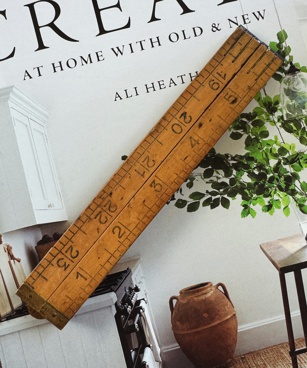 Vintage folding boxwood and brass ruler