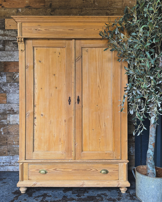 Old pine child's wardrobe / cloaks cupboard