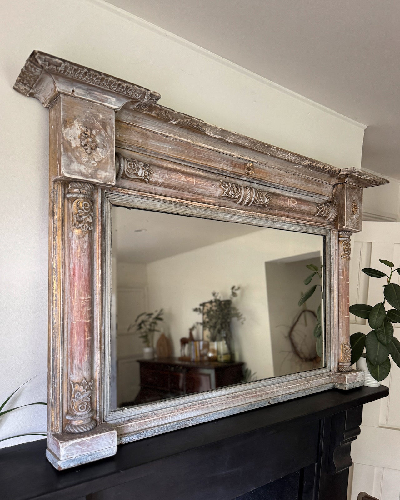 Beautifully decorative French overmantle mirror