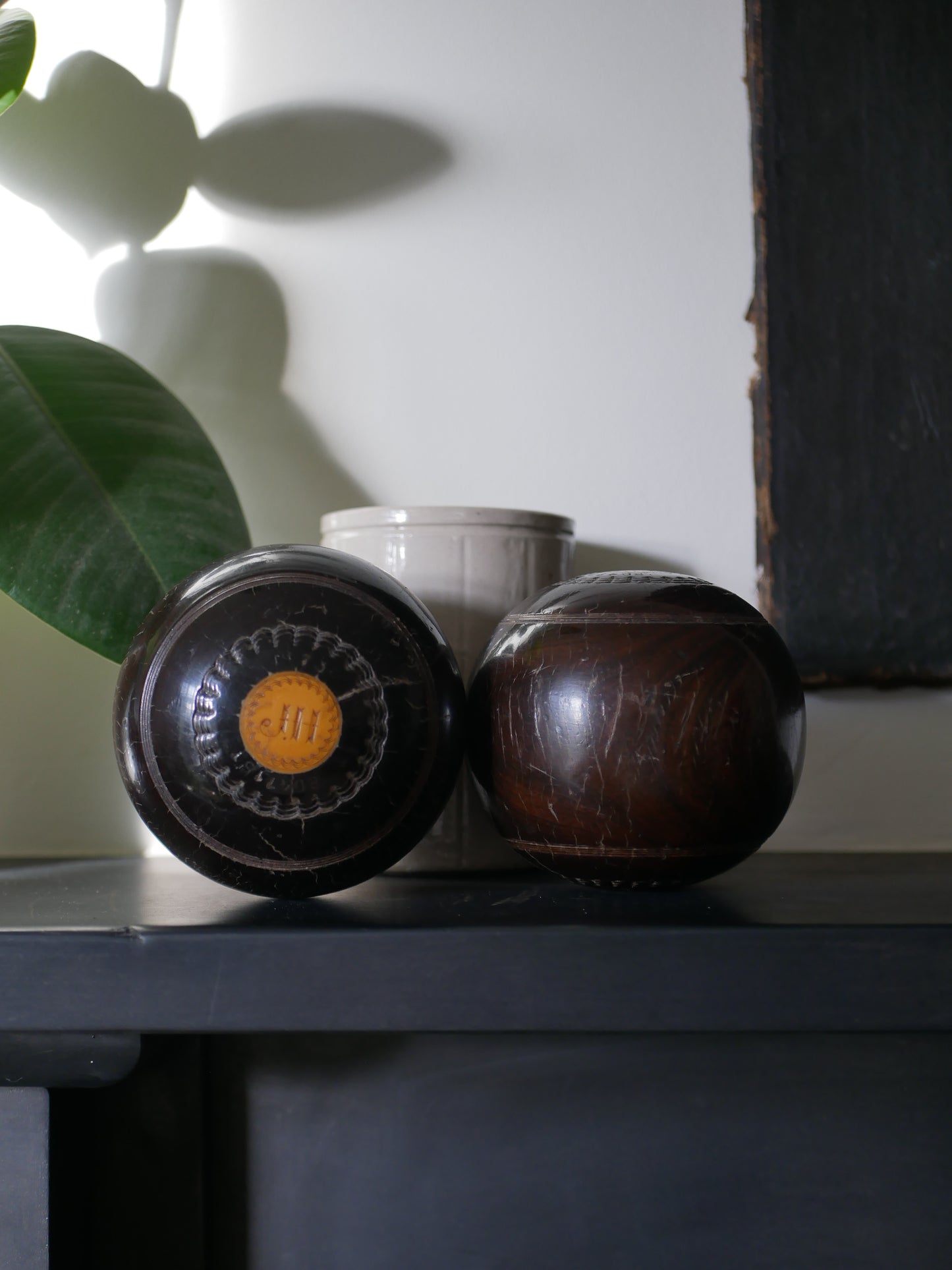 Pair of vintage lawn bowling balls
