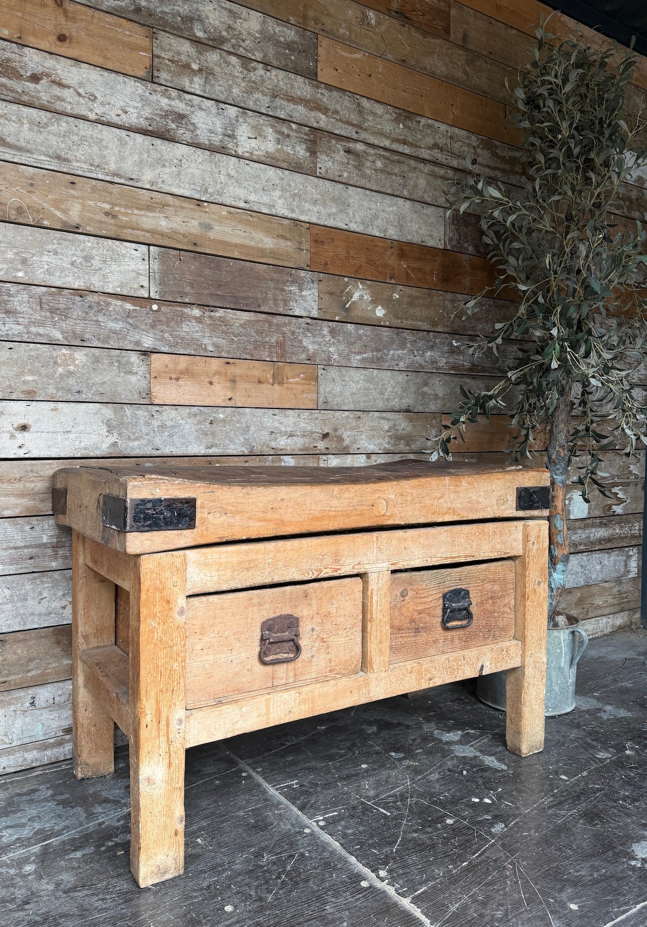 Antique Butchers Block With Through Drawers