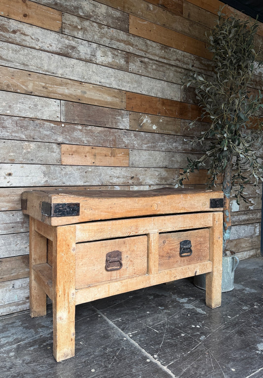 Antique Butchers Block With Through Drawers