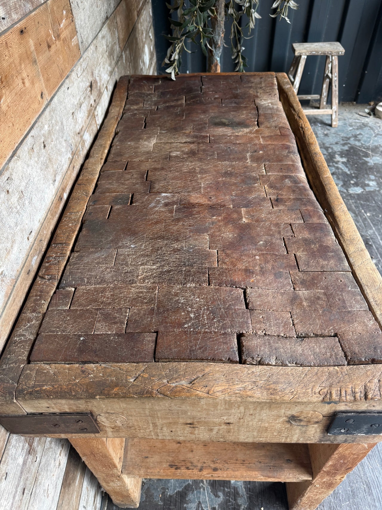 Antique Butchers Block With Through Drawers