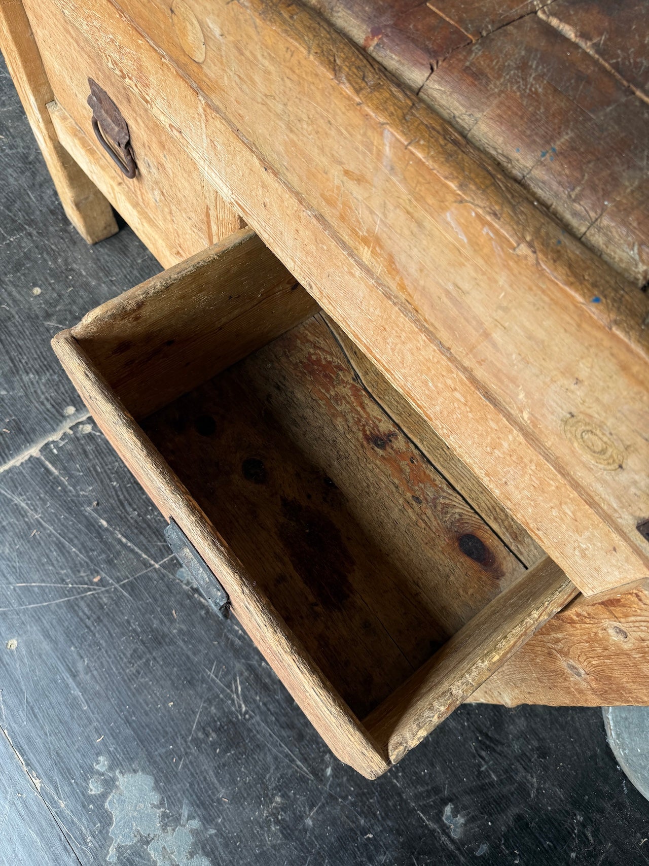 Antique Butchers Block With Through Drawers
