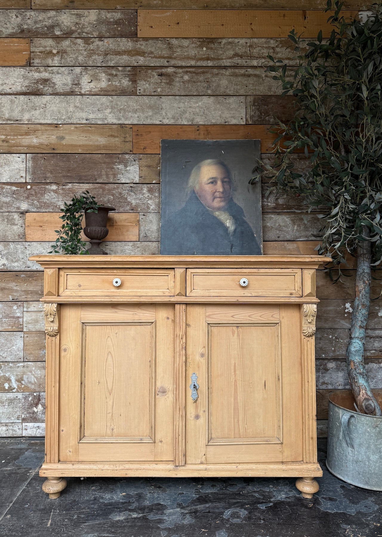 Rustic French old pine sideboard