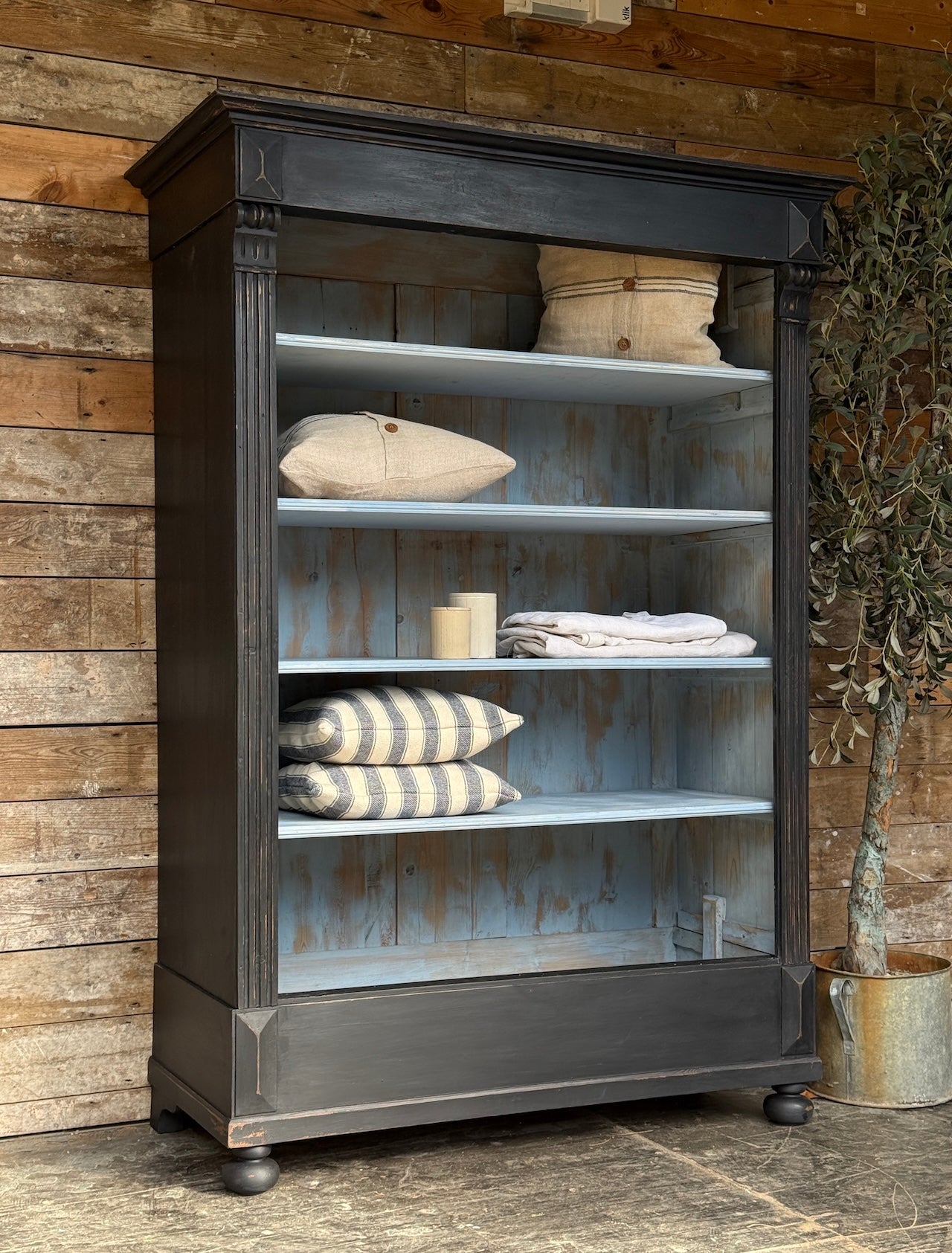 Antique painted open cupboard