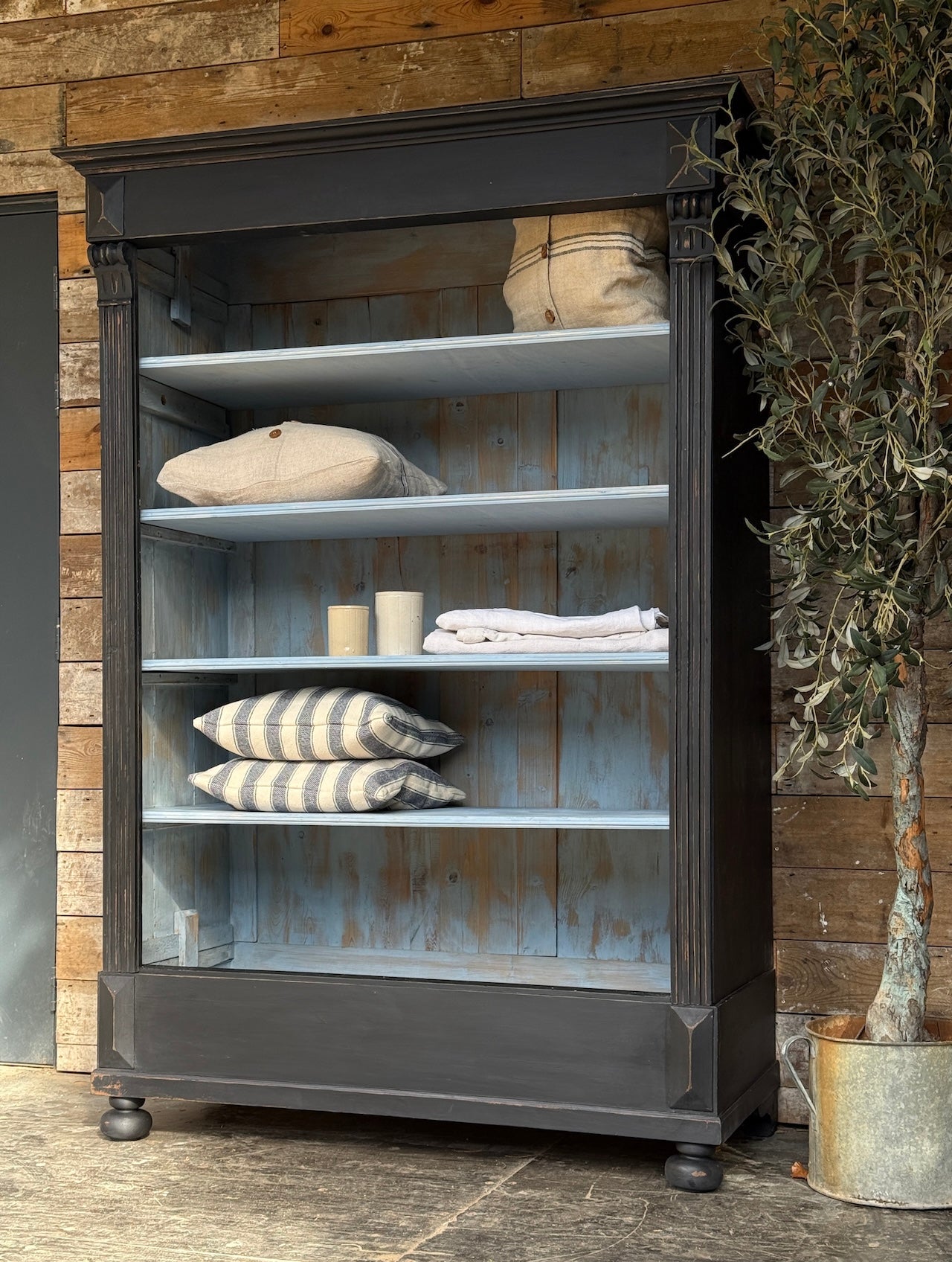 Antique painted open cupboard