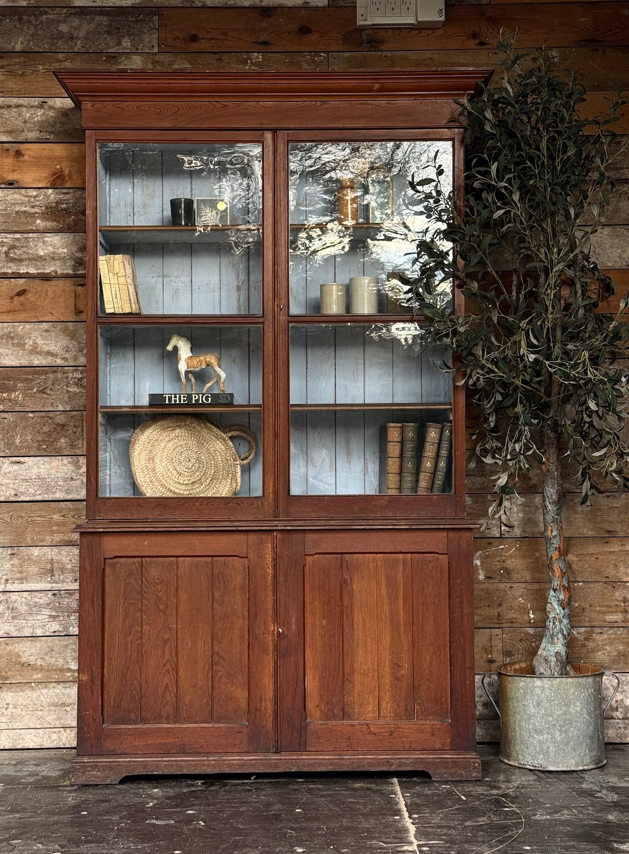 Glazed rustic Victorian bookcase