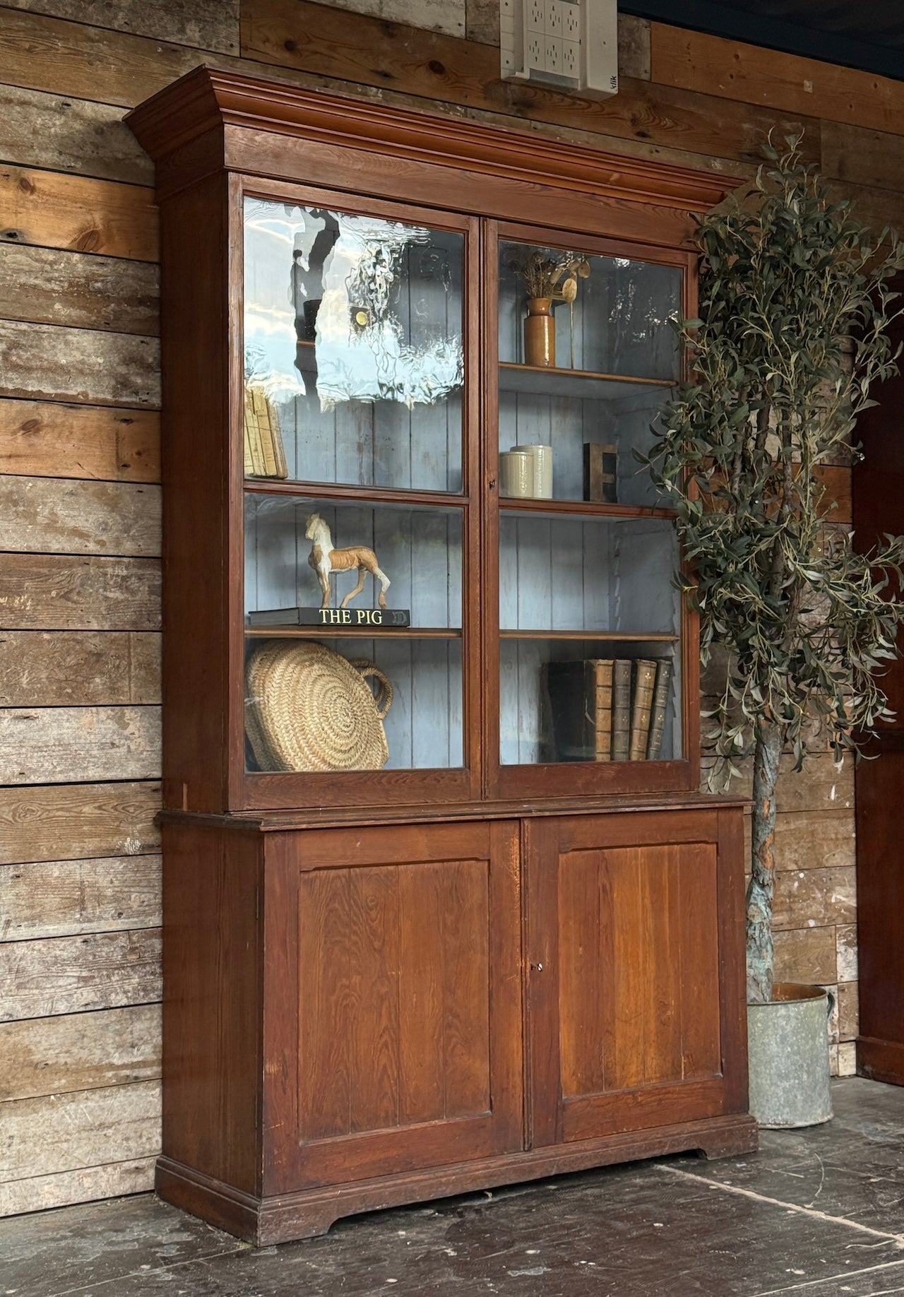 Glazed rustic Victorian bookcase