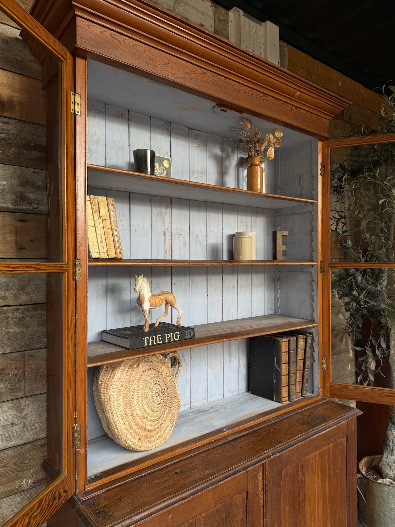 Glazed rustic Victorian bookcase