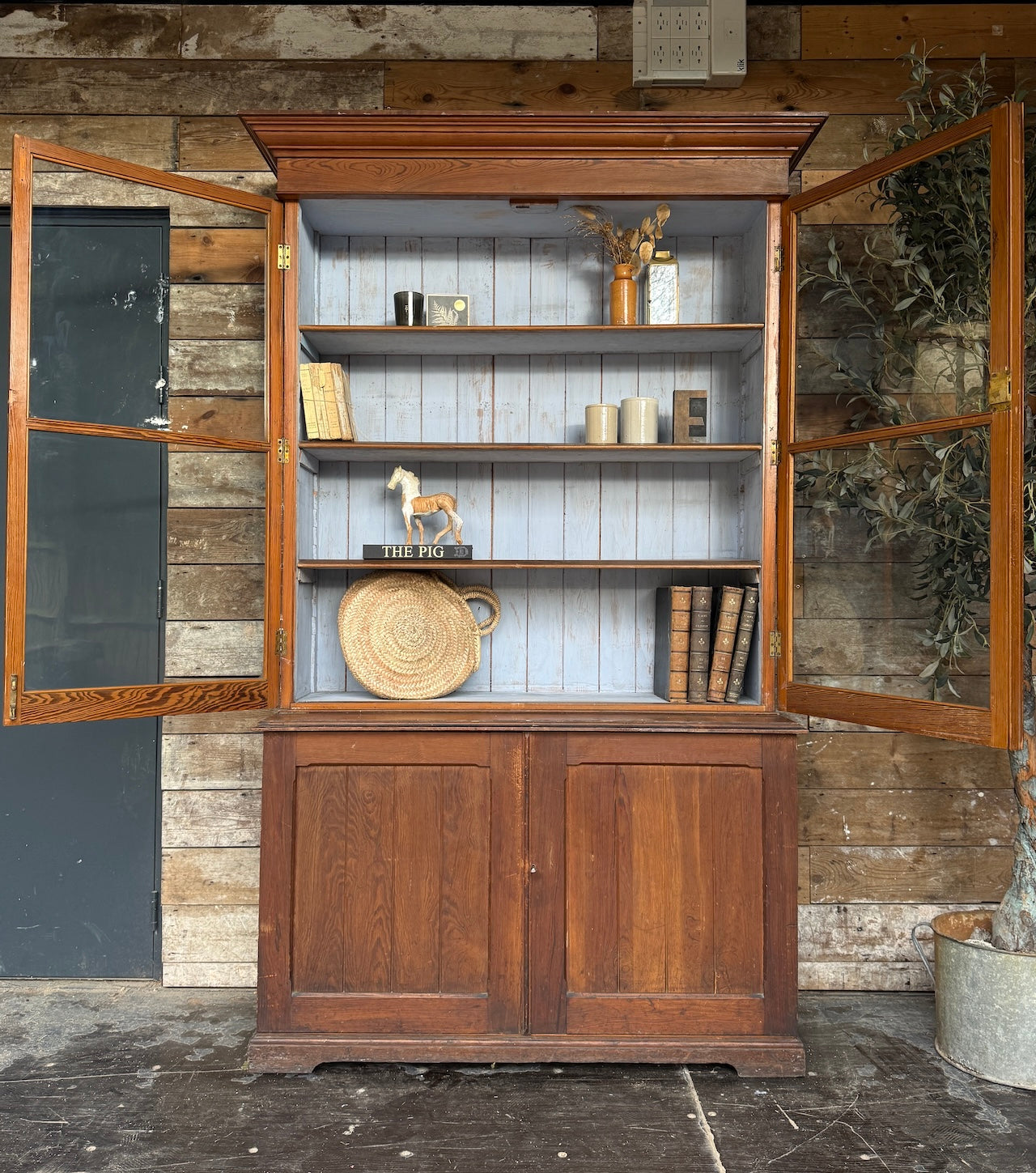 Glazed rustic Victorian bookcase