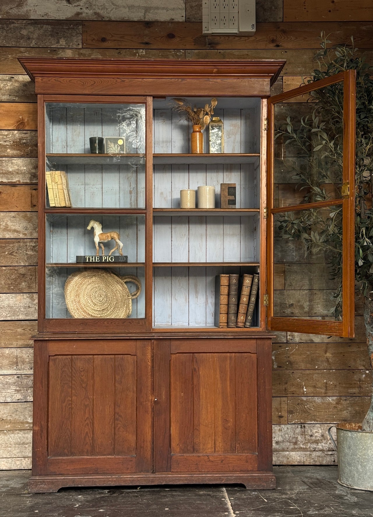 Glazed rustic Victorian bookcase