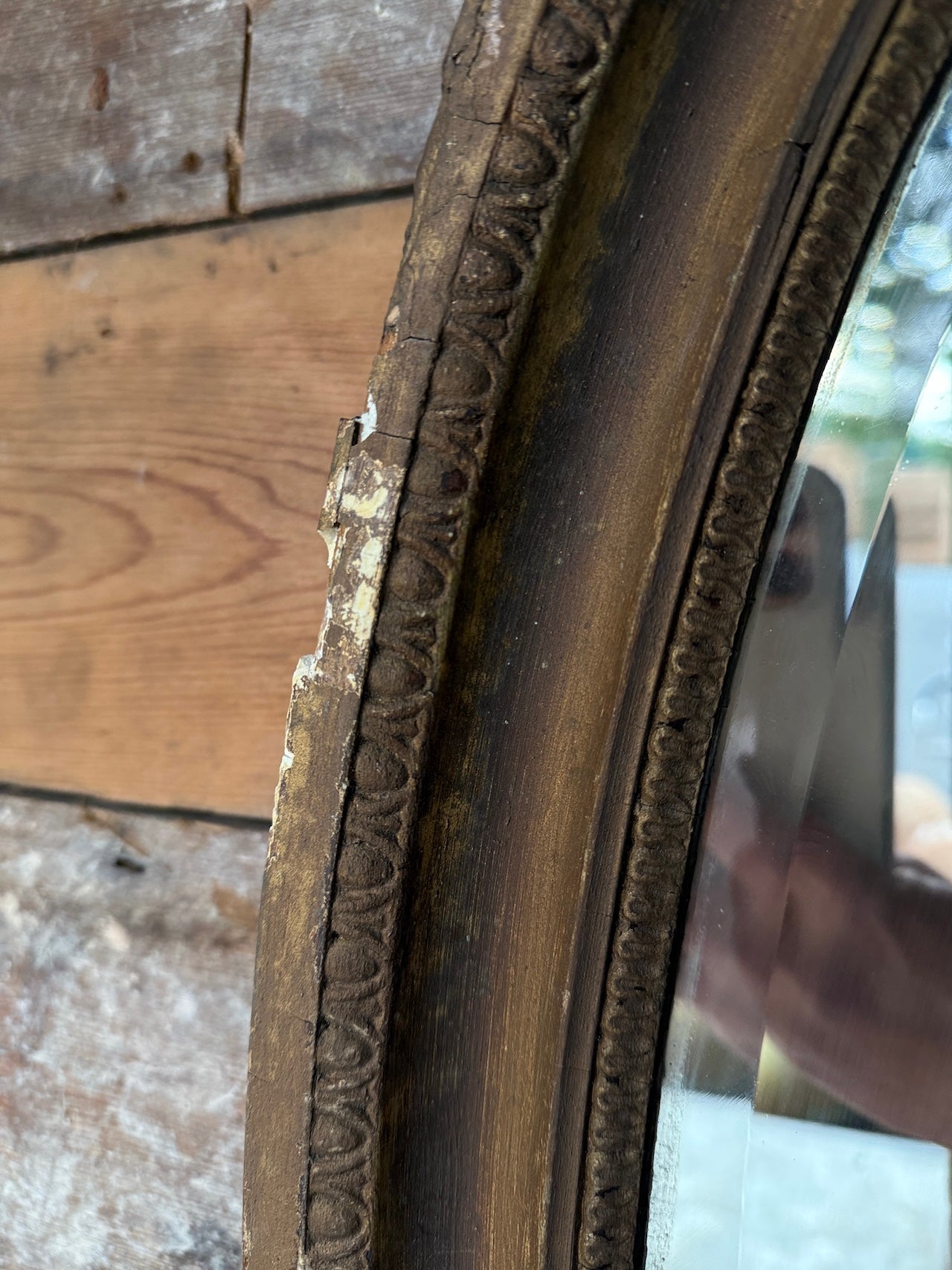 Rustic French oval mirror