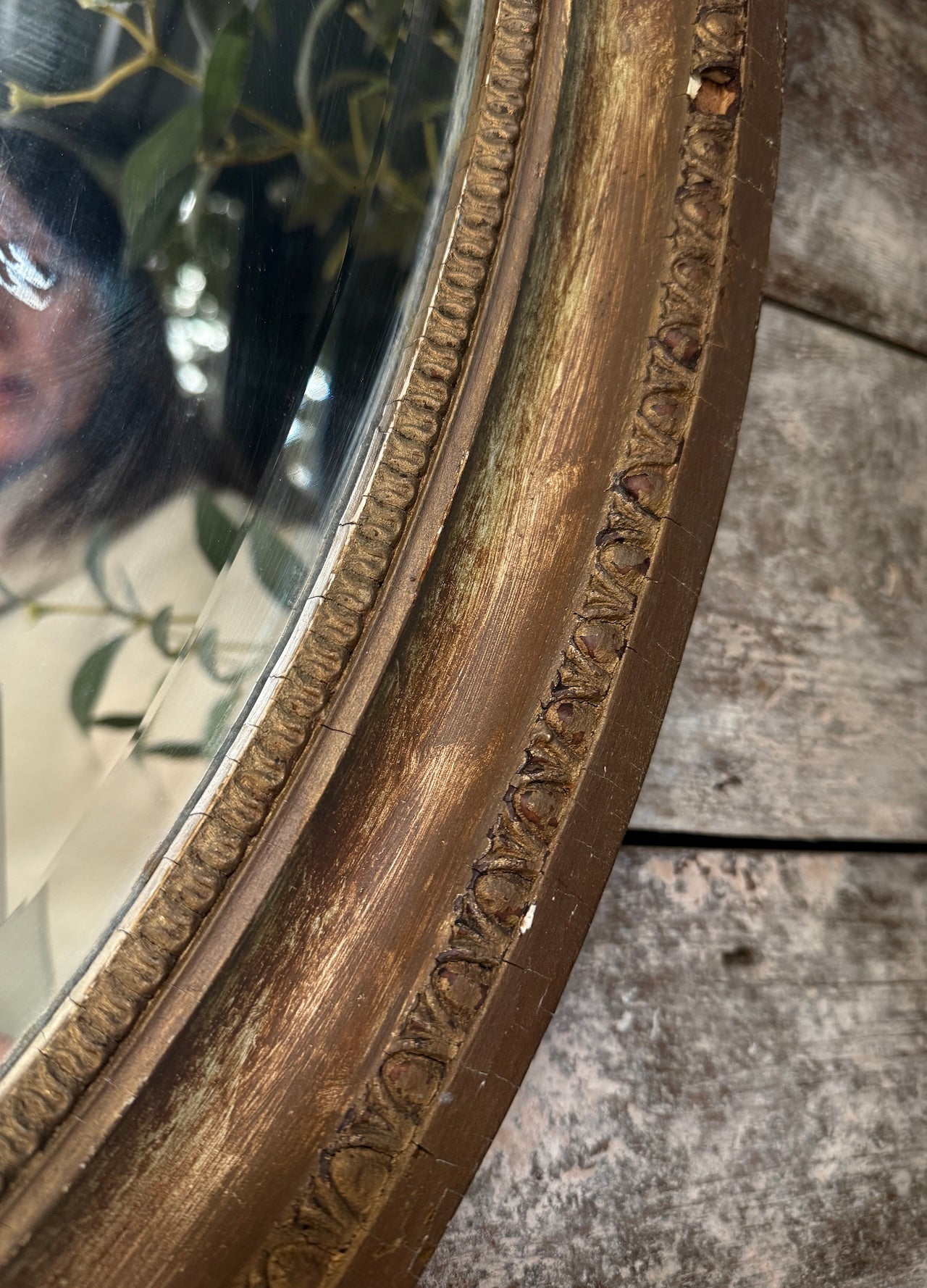 Rustic French oval mirror