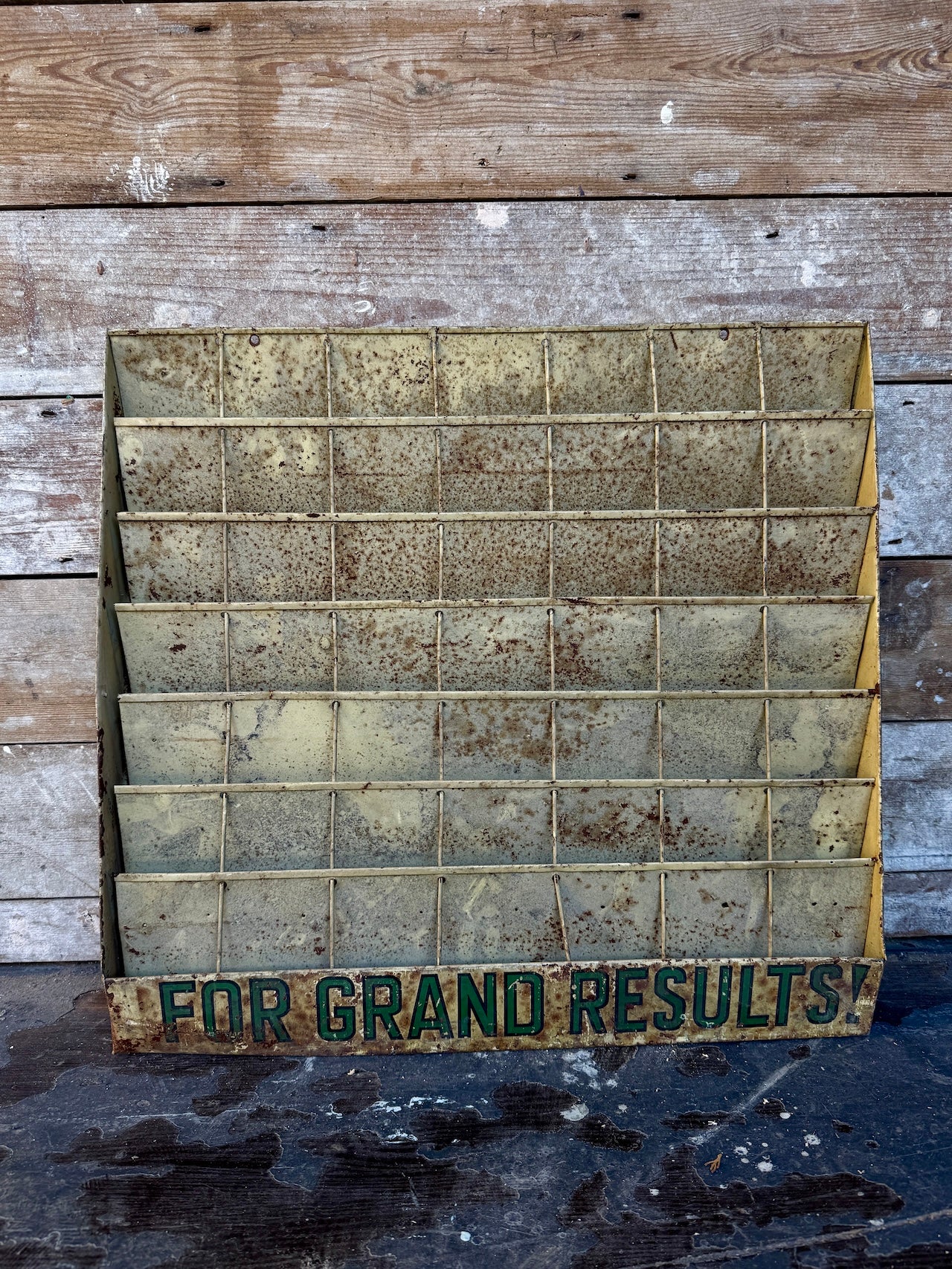 Vintage metal 'For Grand Results' display rack