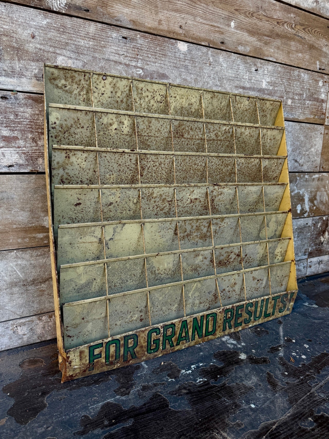 Vintage metal 'For Grand Results' display rack