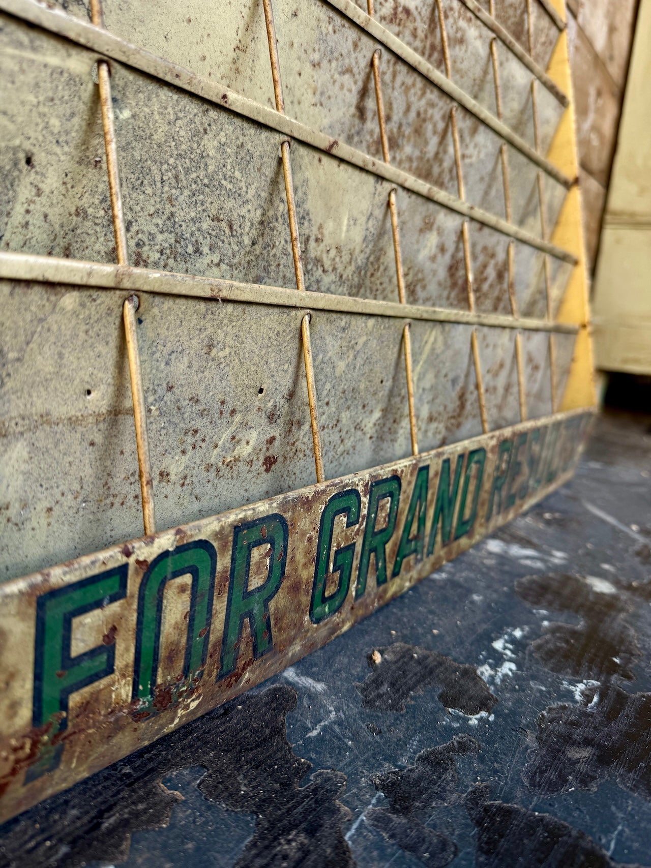 Vintage metal 'For Grand Results' display rack