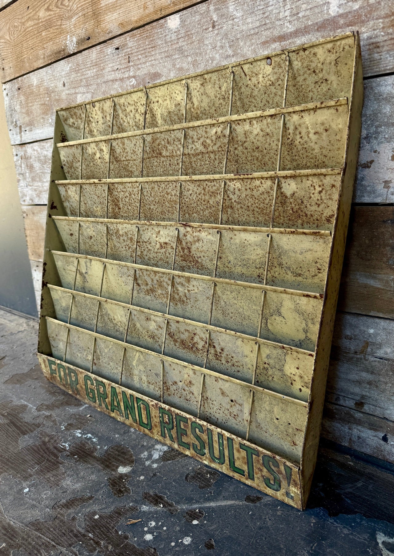 Vintage metal 'For Grand Results' display rack – A Hundred Stories