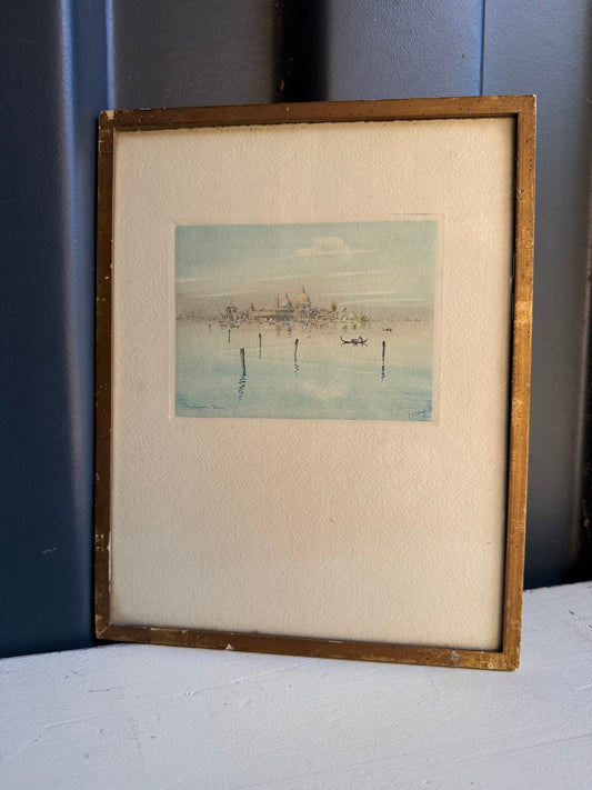 Framed watercolour of Venice Lagoon