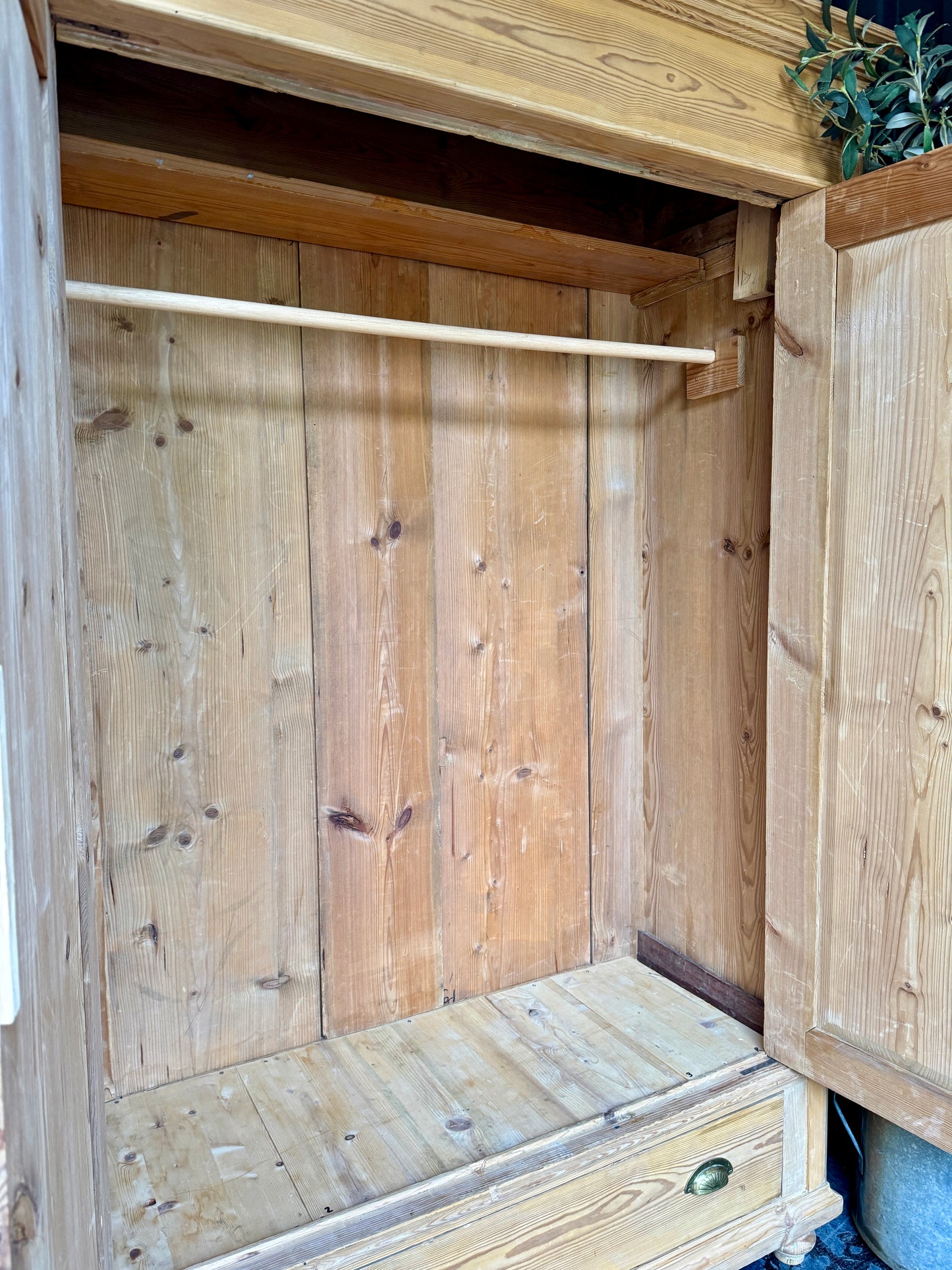 Old pine child's wardrobe / cloaks cupboard