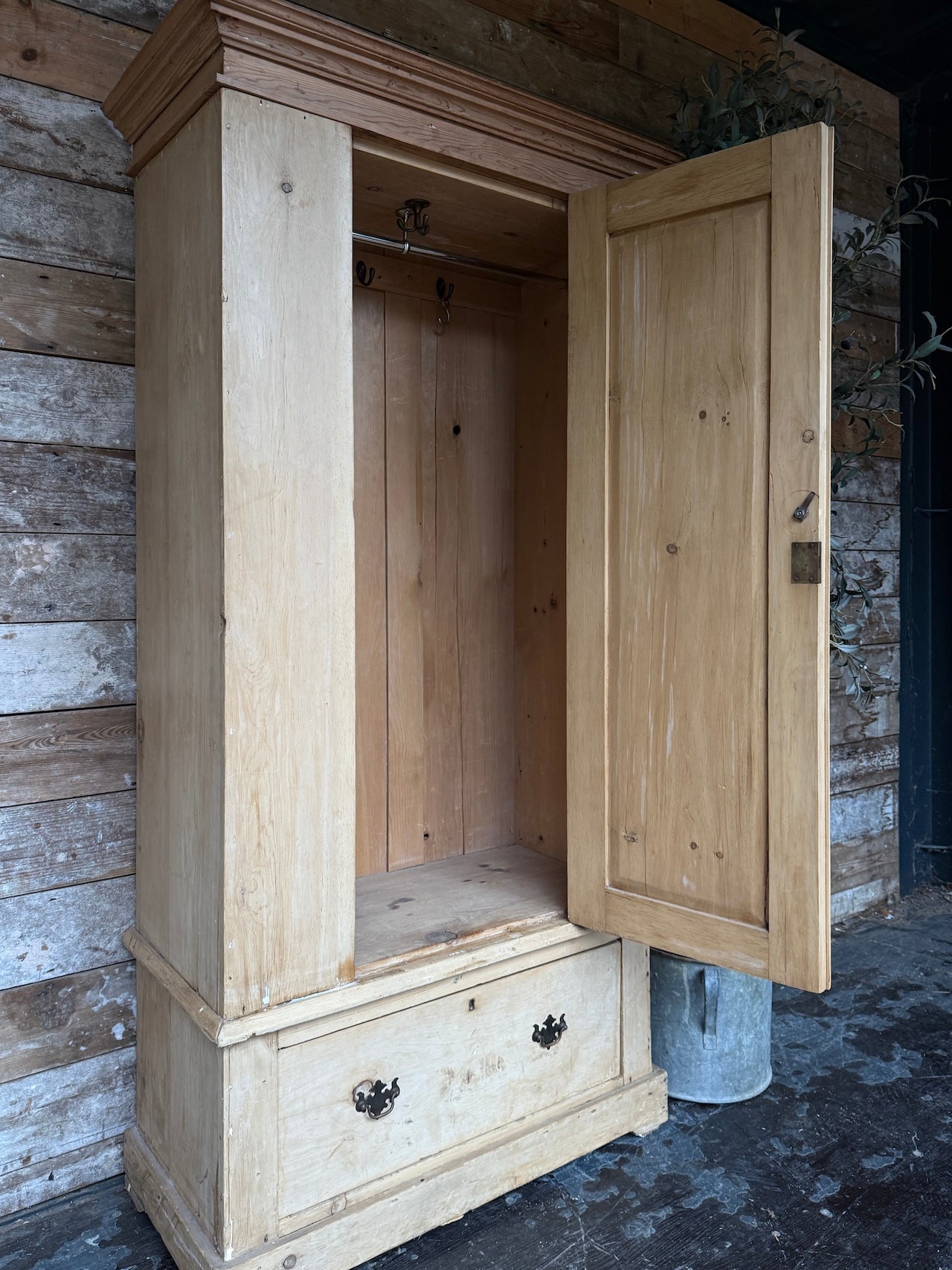Vintage pine child's wardrobe / cloaks cupboard